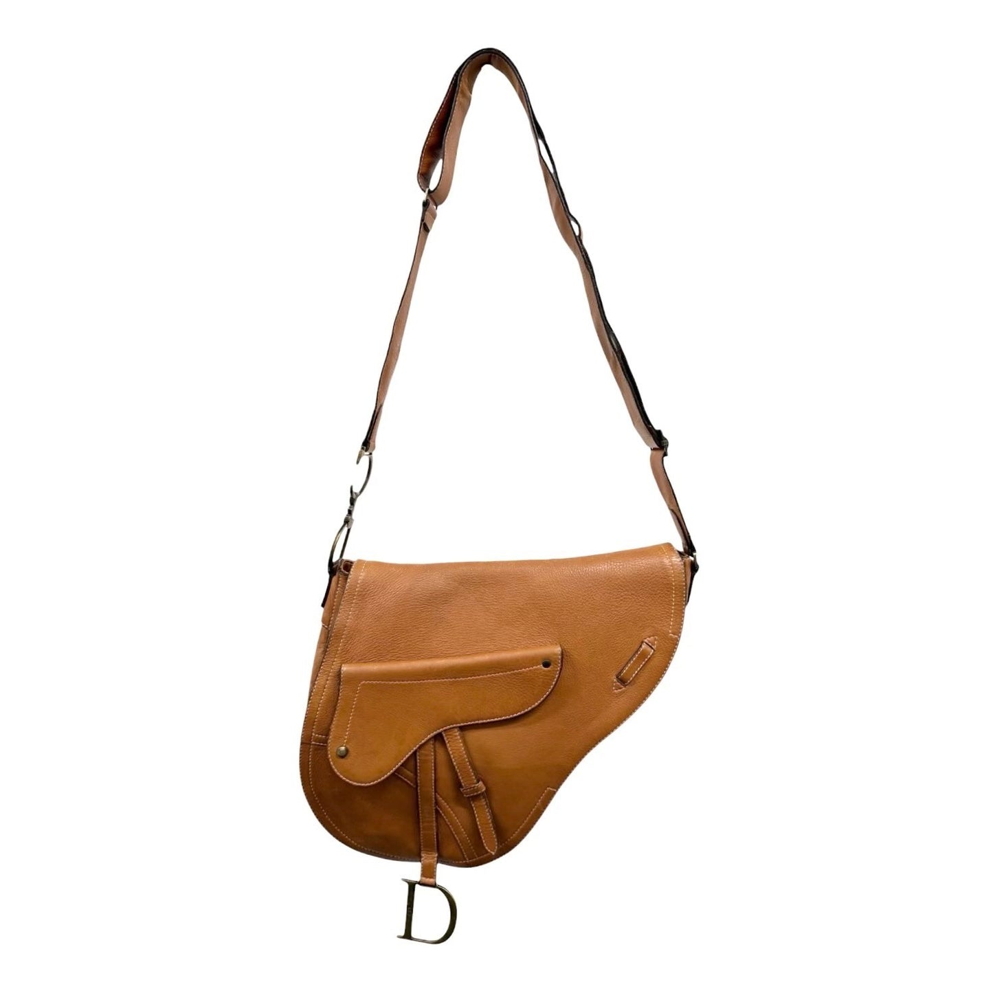 Christian Dior Vintage 2002 Baudrier Saddle Shoulder Bag Camel Leather 901812