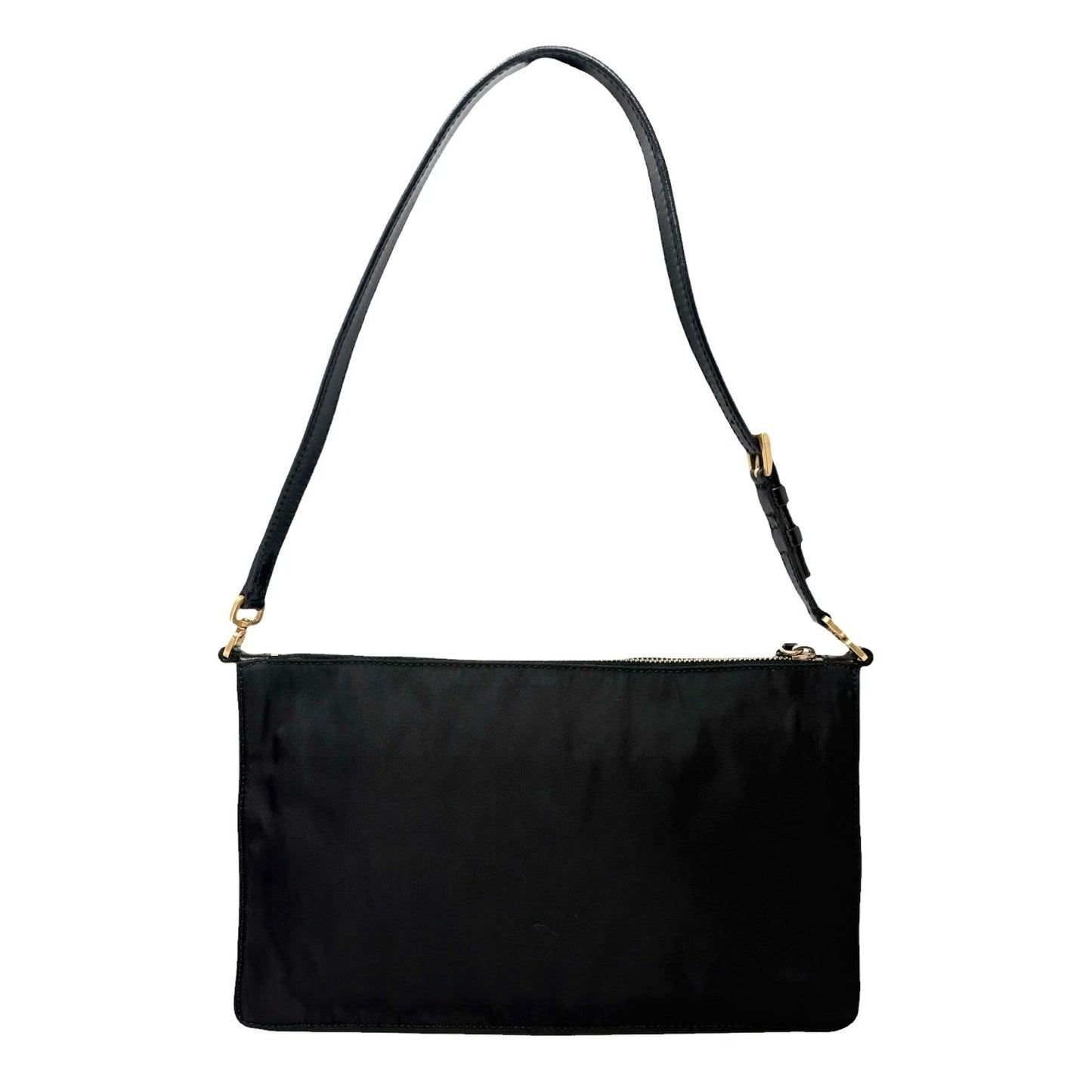 PRADA Vintage Triangle Logo Tessuto Nylon Mini Shoulder Bag Black Gold Leather