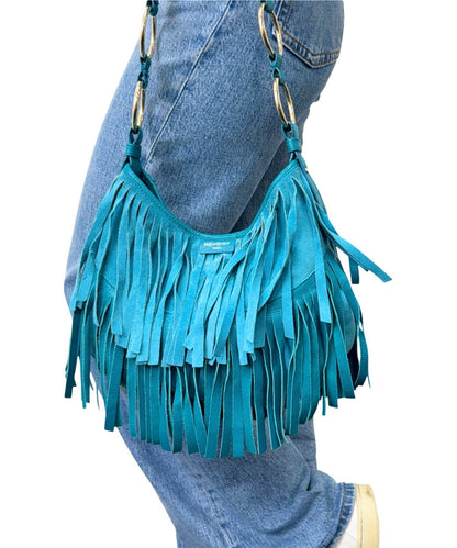 Yves Saint Laurent Vintage Rive Gauche Fringe Boheme Shoulder Bag Blue 902913