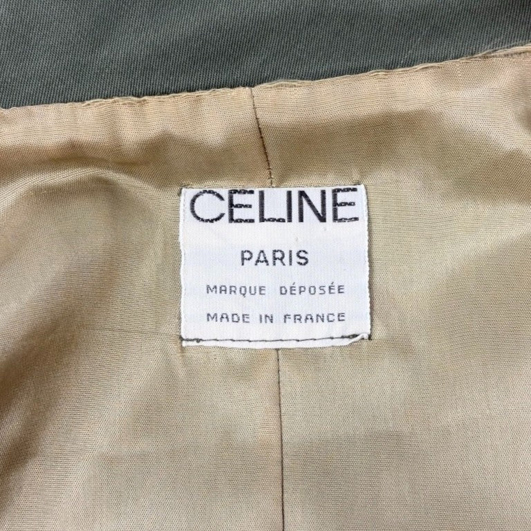 CELINE Vintage Macadam Logo Button Trench Coat Long Jacket Khaki Gold Cotton