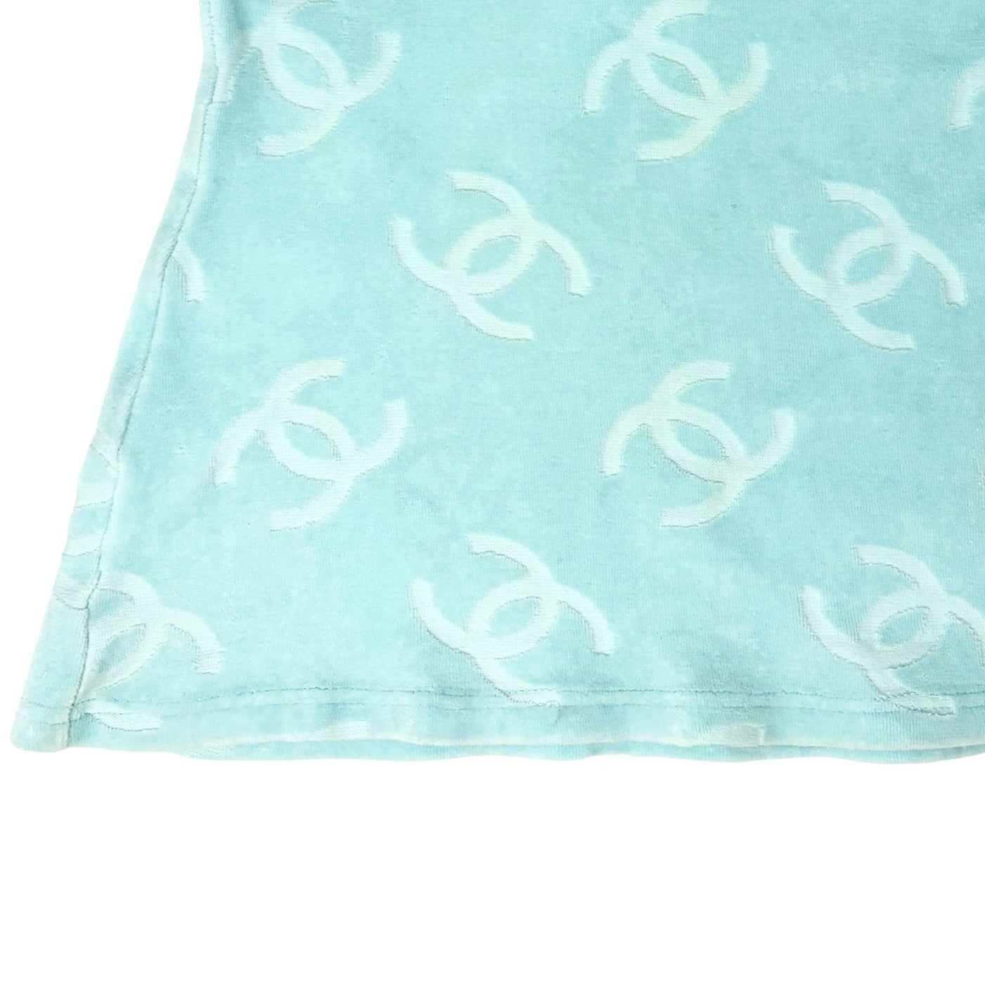 CHANEL Vintage 1996 CC Mark Logo Velour T-shirt #34 Short Sleeve Top Blue