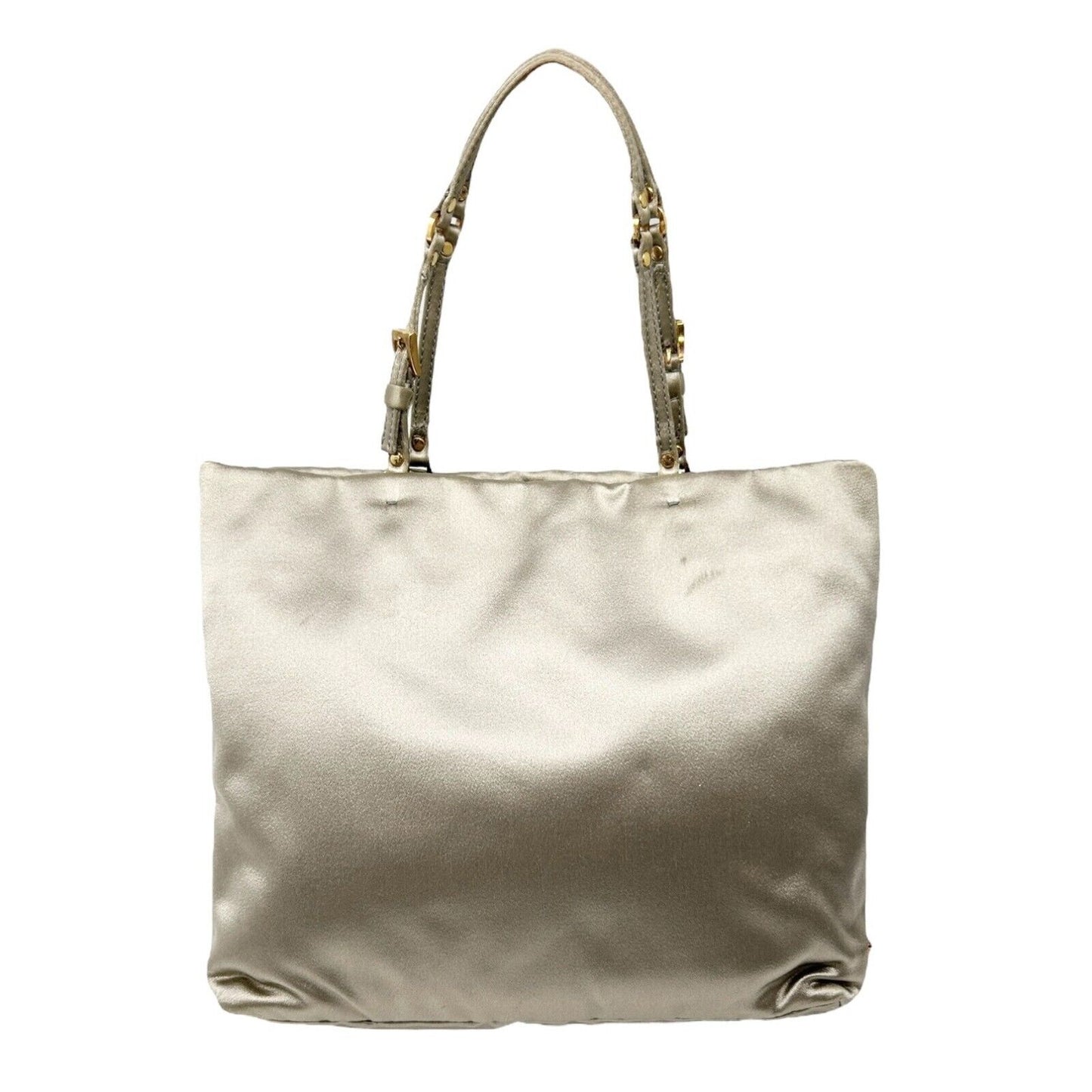PRADA Vintage Logo Mini Bag Pouch Pochette Silver Gold Satin Rank AB
