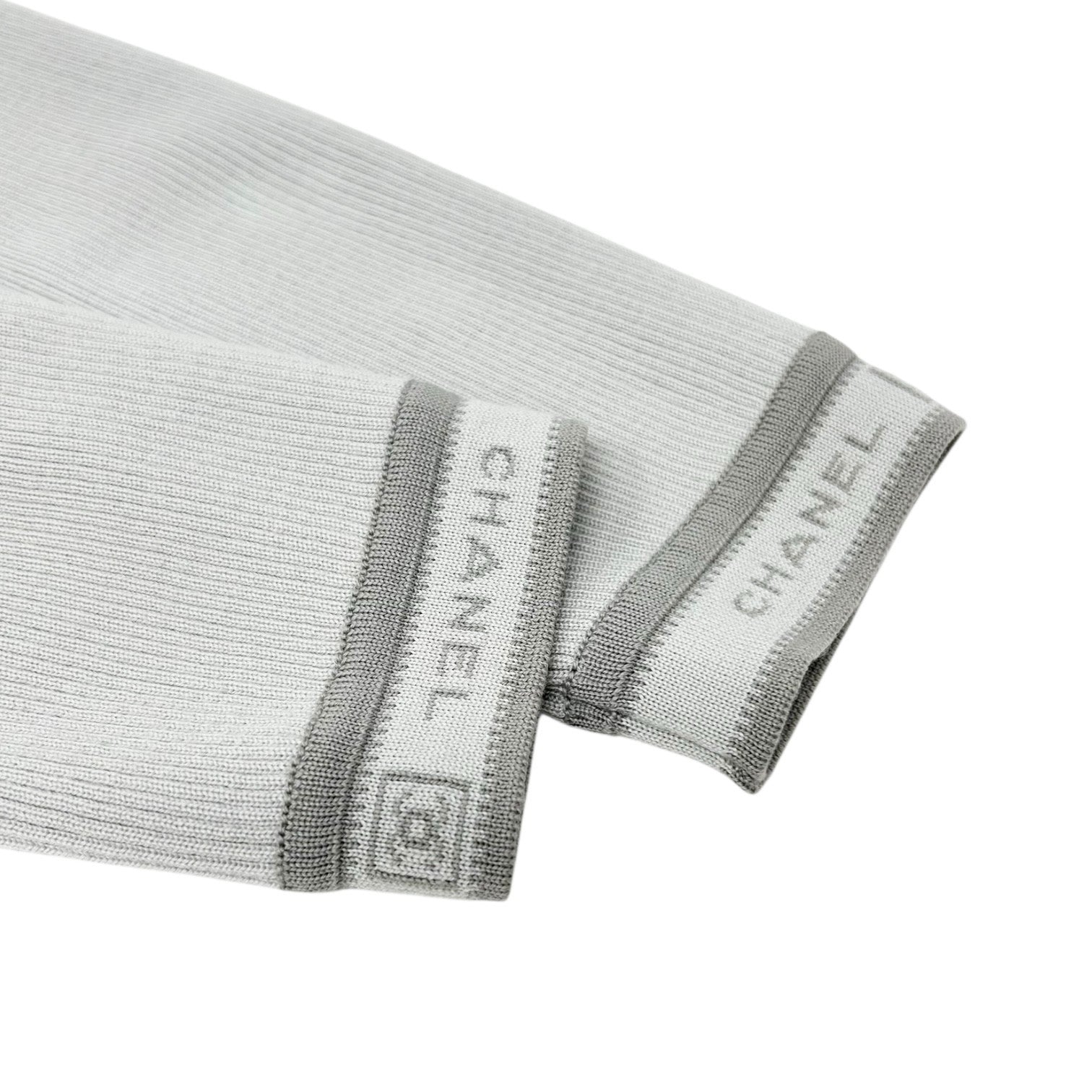 CHANEL Sport Vintage 04P CC Logo Zipped Quilted Jacket Top #44 Gray Silver Wool