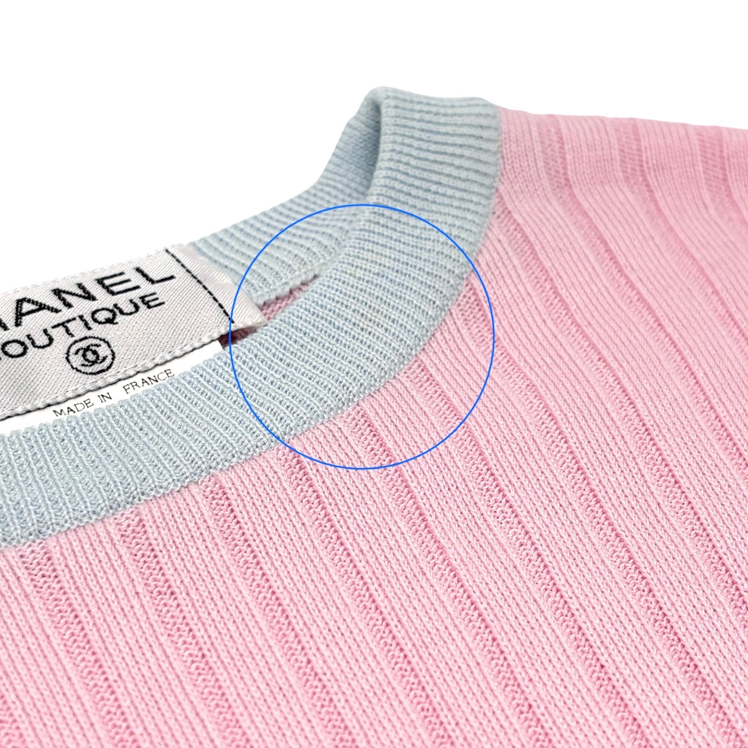 CHANEL Vintage 97P CC Logo Rib Knit Tank Top #40 Pink Blue Cotton Colorblock