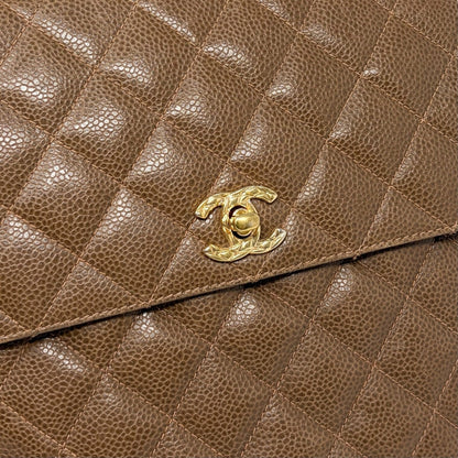 CHANEL Vintage CC Chain Turnlock Quilted Flap Shoulder Bag Brown Leather 902364