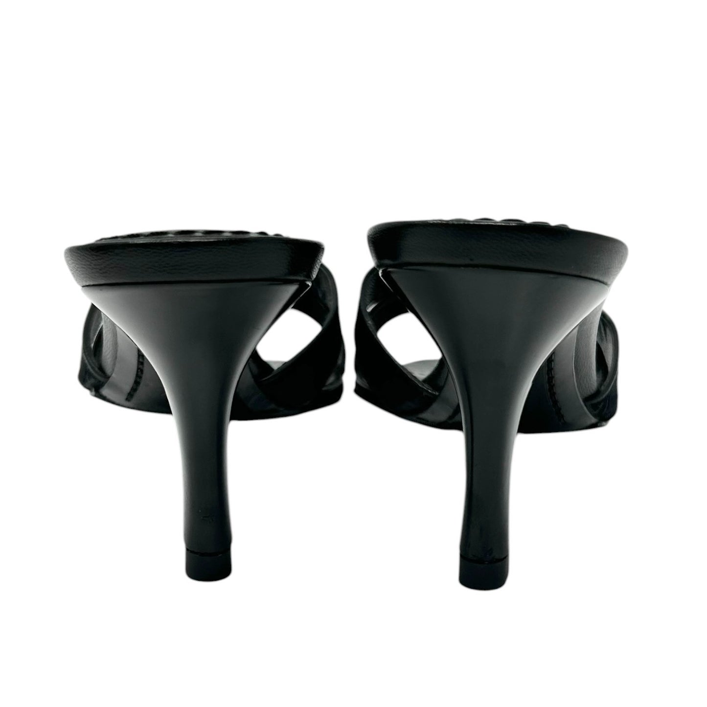 LOUIS VUITTON Vintage LV Monogram Satin Open Toe Sandals #37 Black Leather