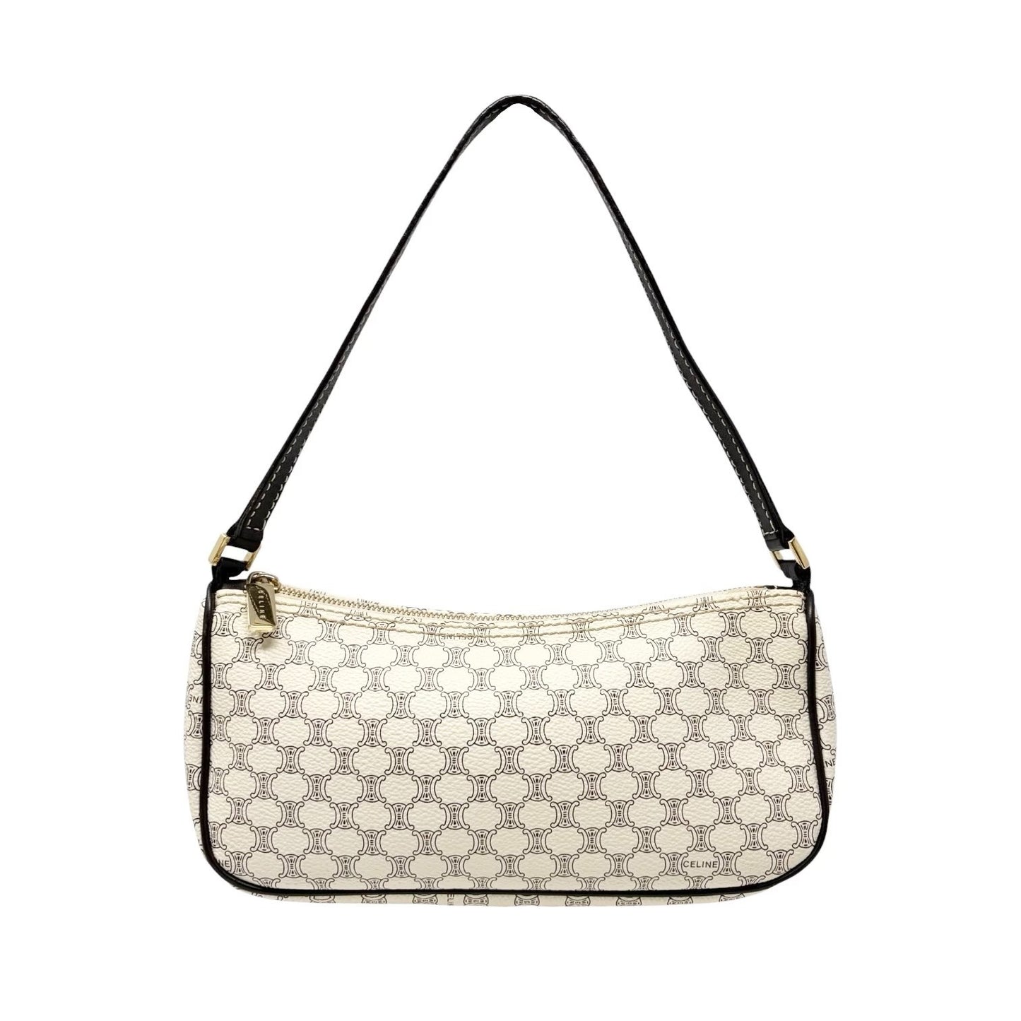 CELINE Vintage Macadam Monogram Shoulder Bag Pochette White Brown PVC 902075