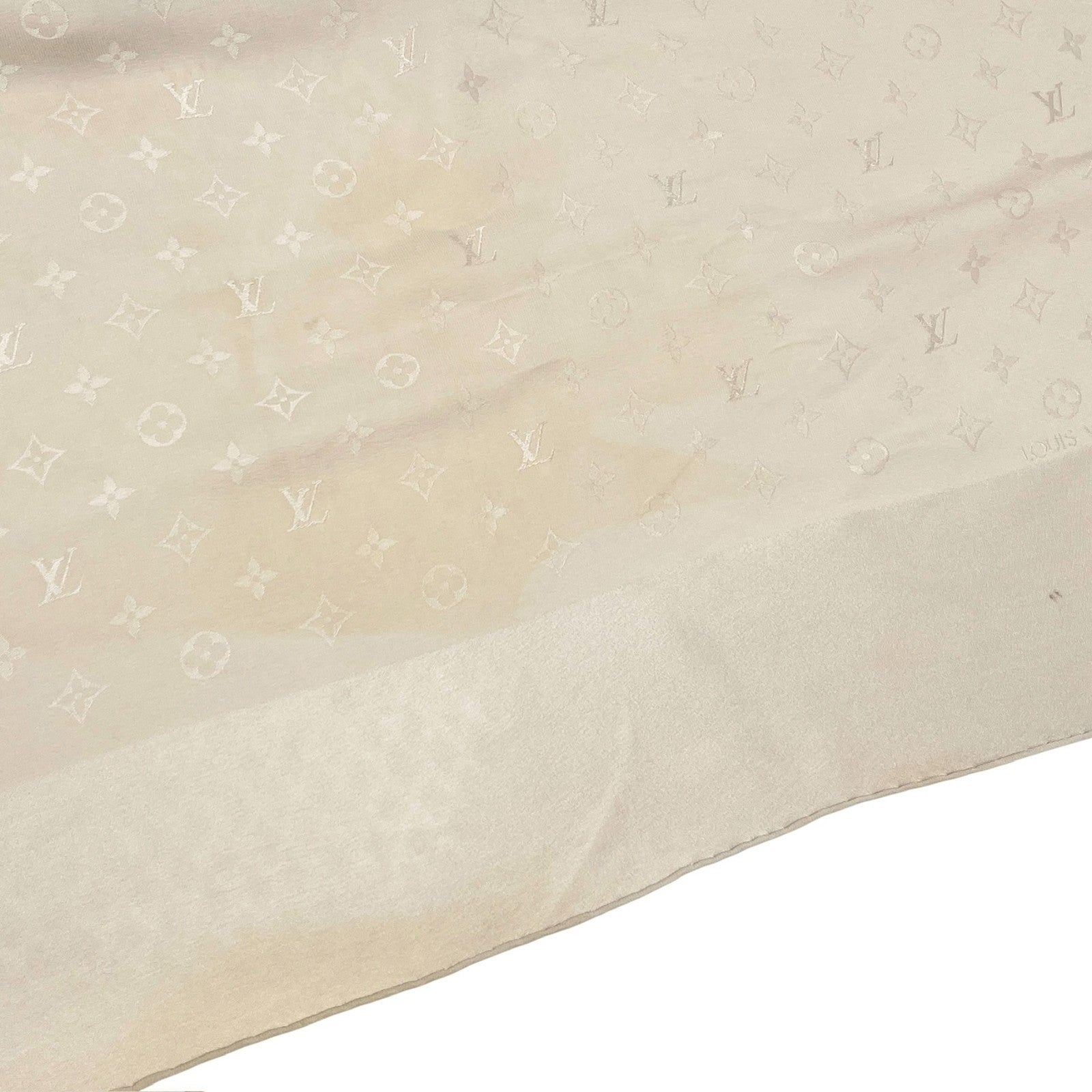 LOUIS VUITTON Vintage LV Monogram Logo Scarf Wrap Shawl Accessory Cream Silk