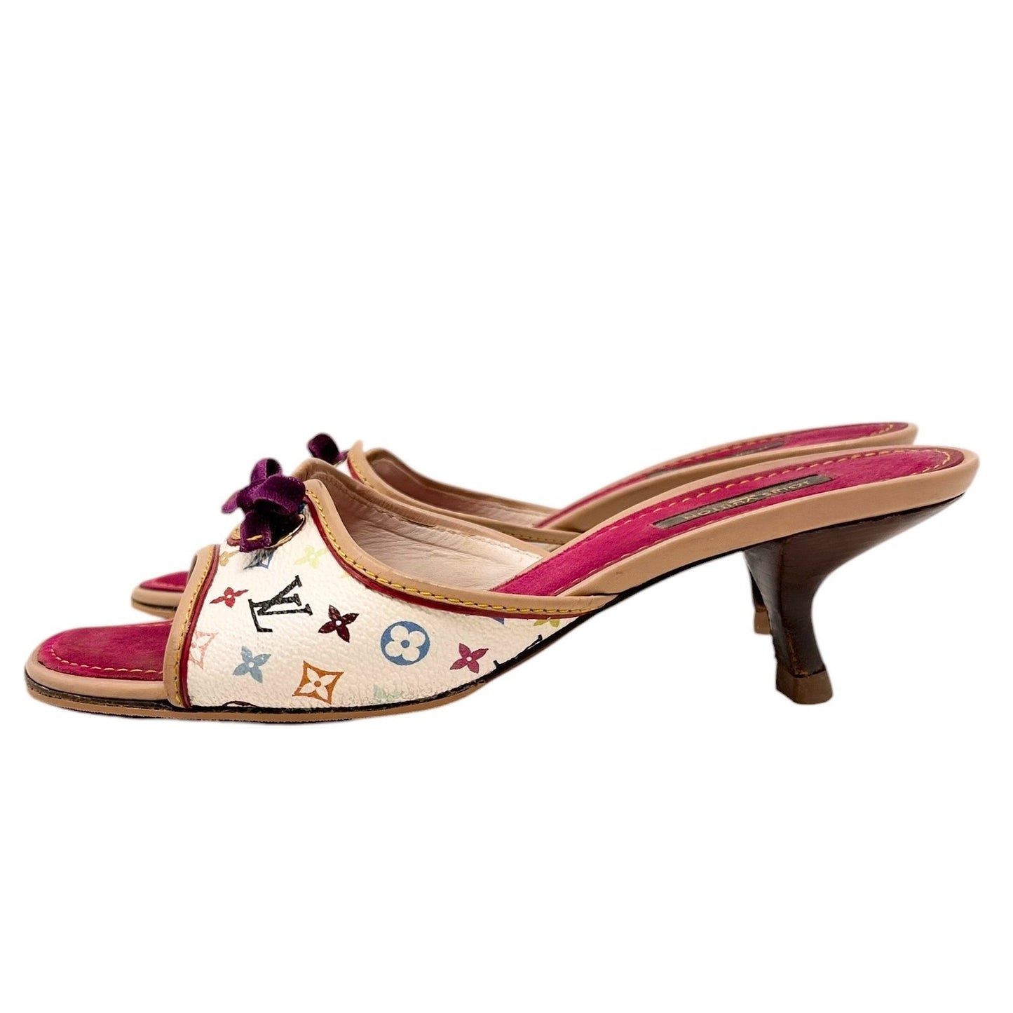 LOUIS VUITTON Vintage Monogram Multicolor Sandals Heels #36.5 White Purple