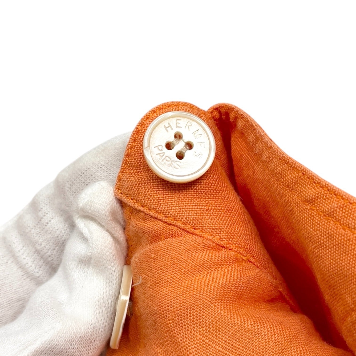 HERMES Vintage Button Up Shirt Top #36 Horse Carriage Embroidery Orange Linen