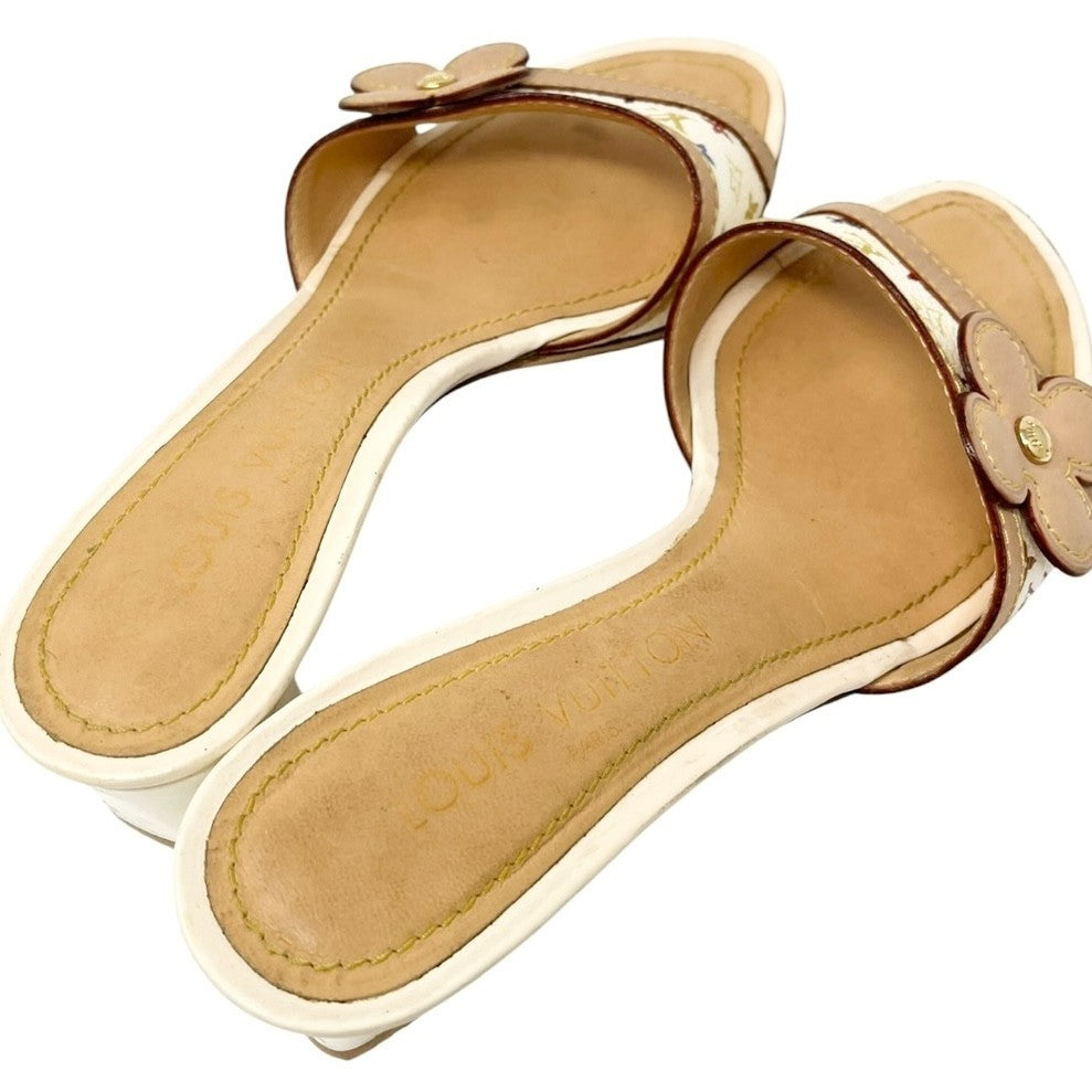LOUIS VUITTON Vintage Logo Monogram Multicolor Sandals #36-36.5 White Leather