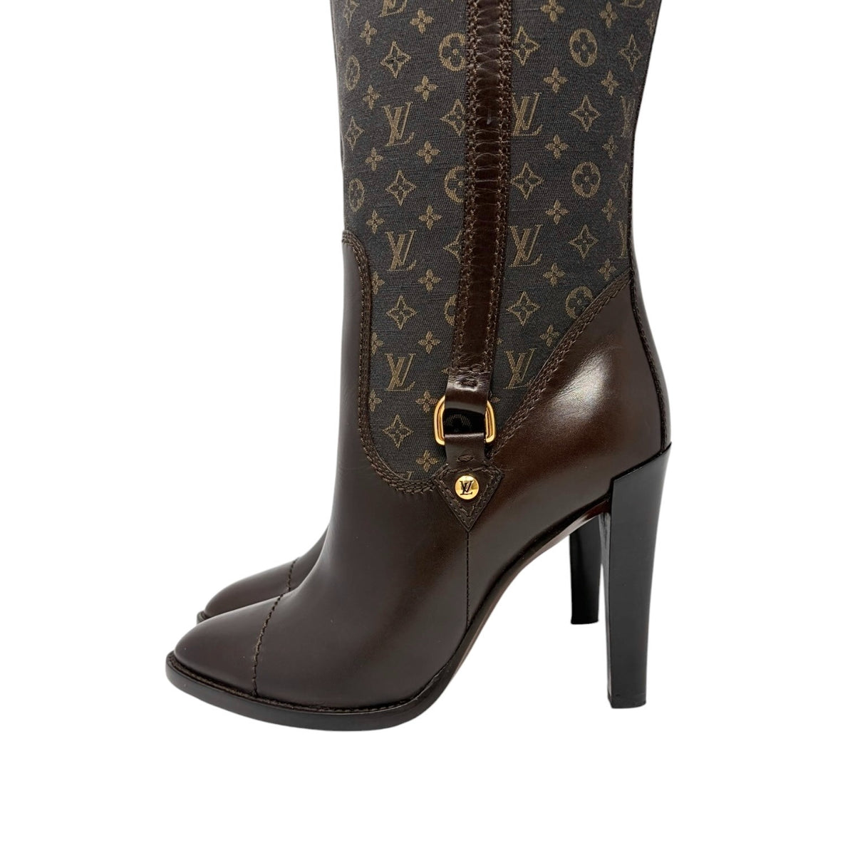 LOUIS VUITTON Vintage LV Monogram Long Boots #37-37.5 Brown Leather 902458