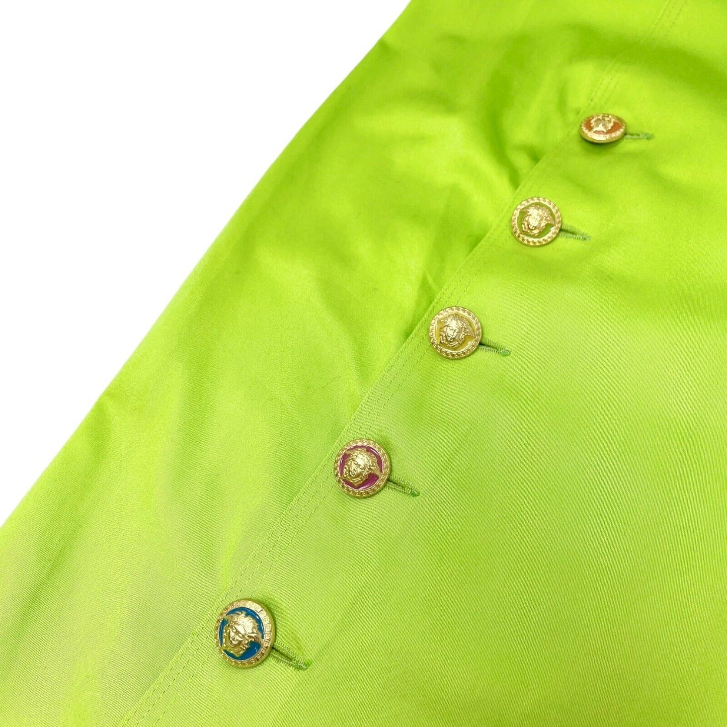 VERSACE JEANS COUTURE Vintage Dress #40 Multicolor Medusa Button Green Rank AB