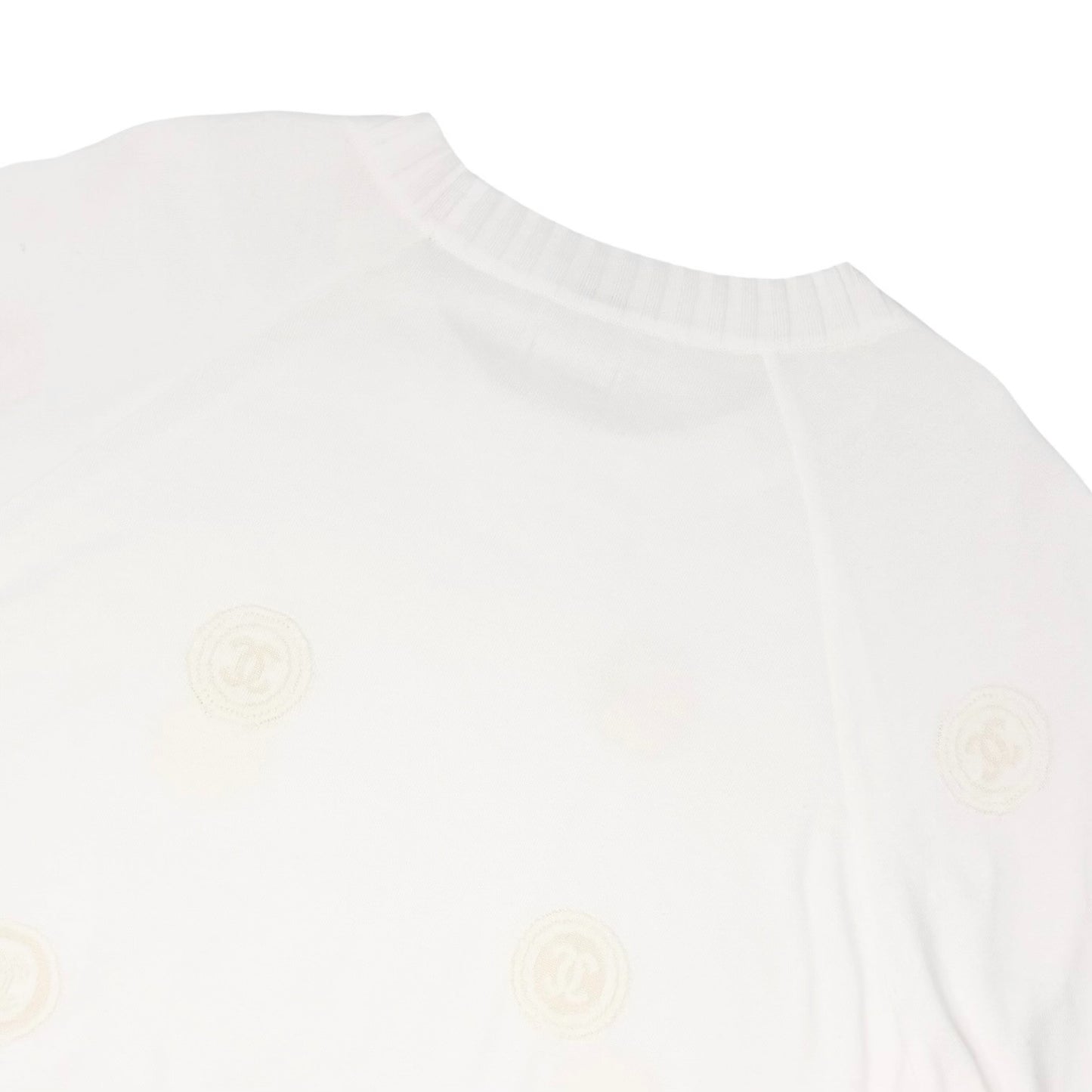 CHANEL Vintage 01P CC Logo Stamp Knit Sweater Top #46 White Pullover  902032