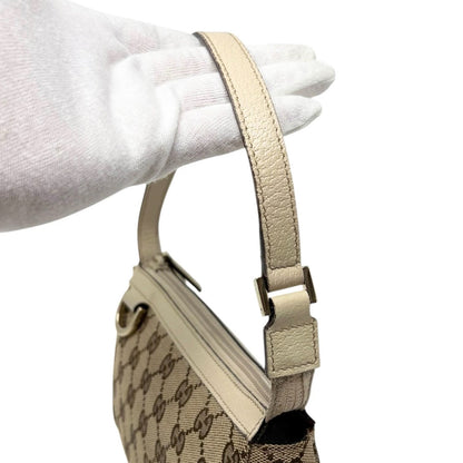 GUCCI Vintage GG Monogram Abbey Mini Shoulder Bag White Brown Canvas 902316