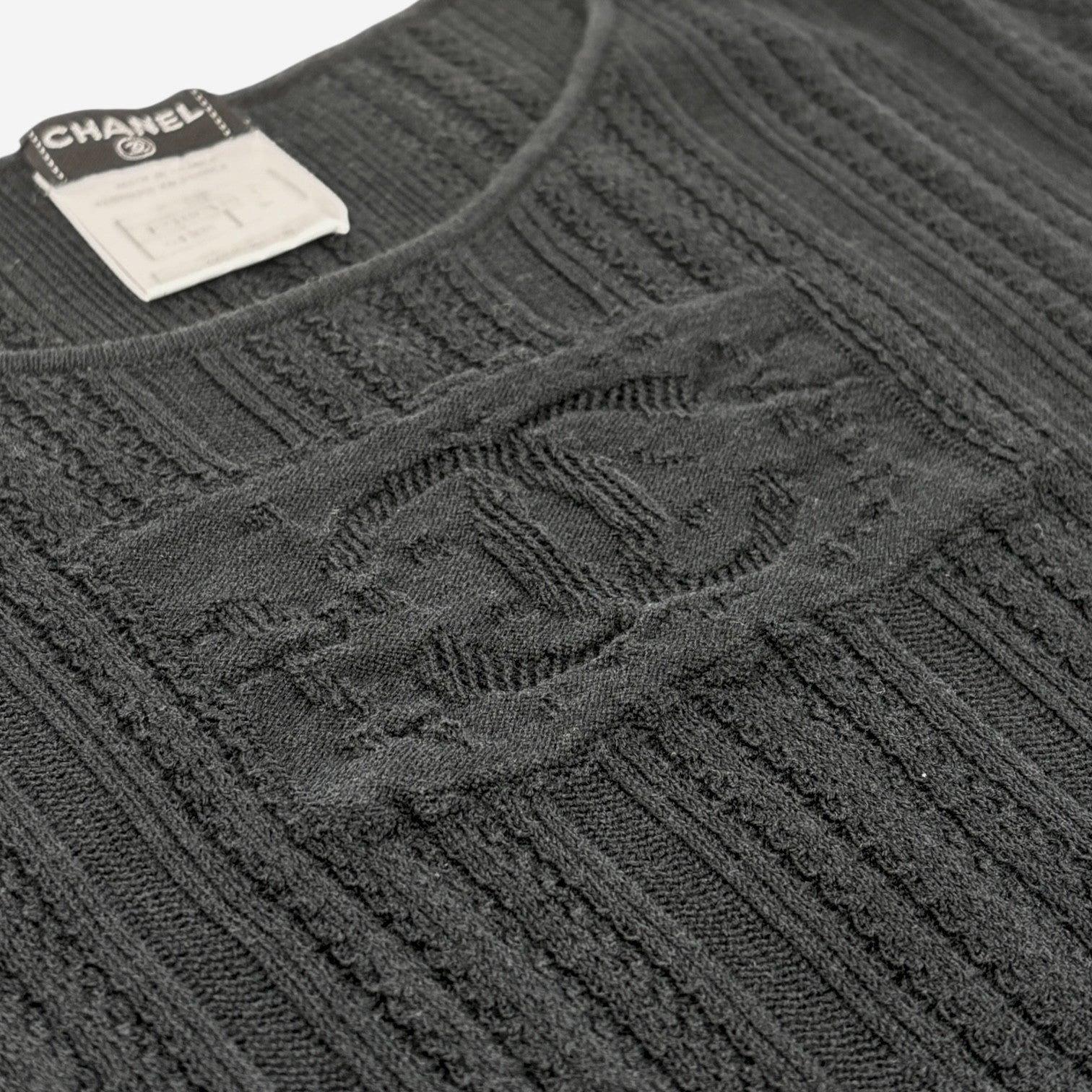 CHANEL Vintage 04P CC Mark Logo Mesh Knit T-shirt Top #38 Black Cotton