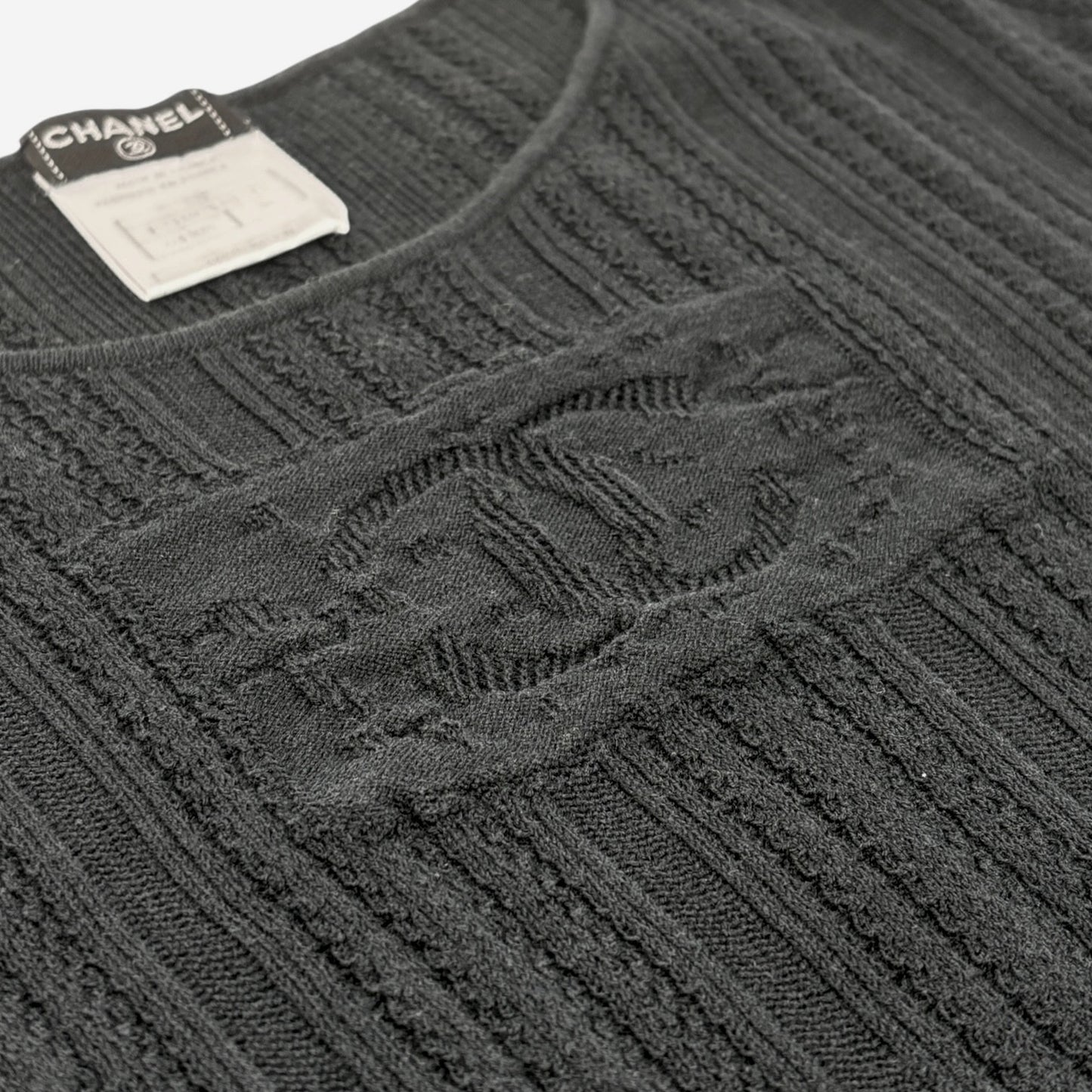 CHANEL Vintage 04P CC Mark Logo Mesh Knit T-shirt Top #38 Black Cotton