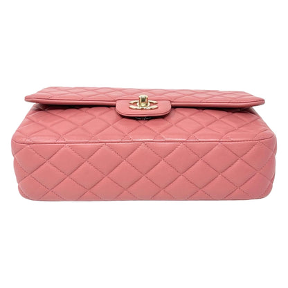 CHANEL Vintage CC Logo Quilted Double Chain 2way Bag Pink Gold Leather 902959