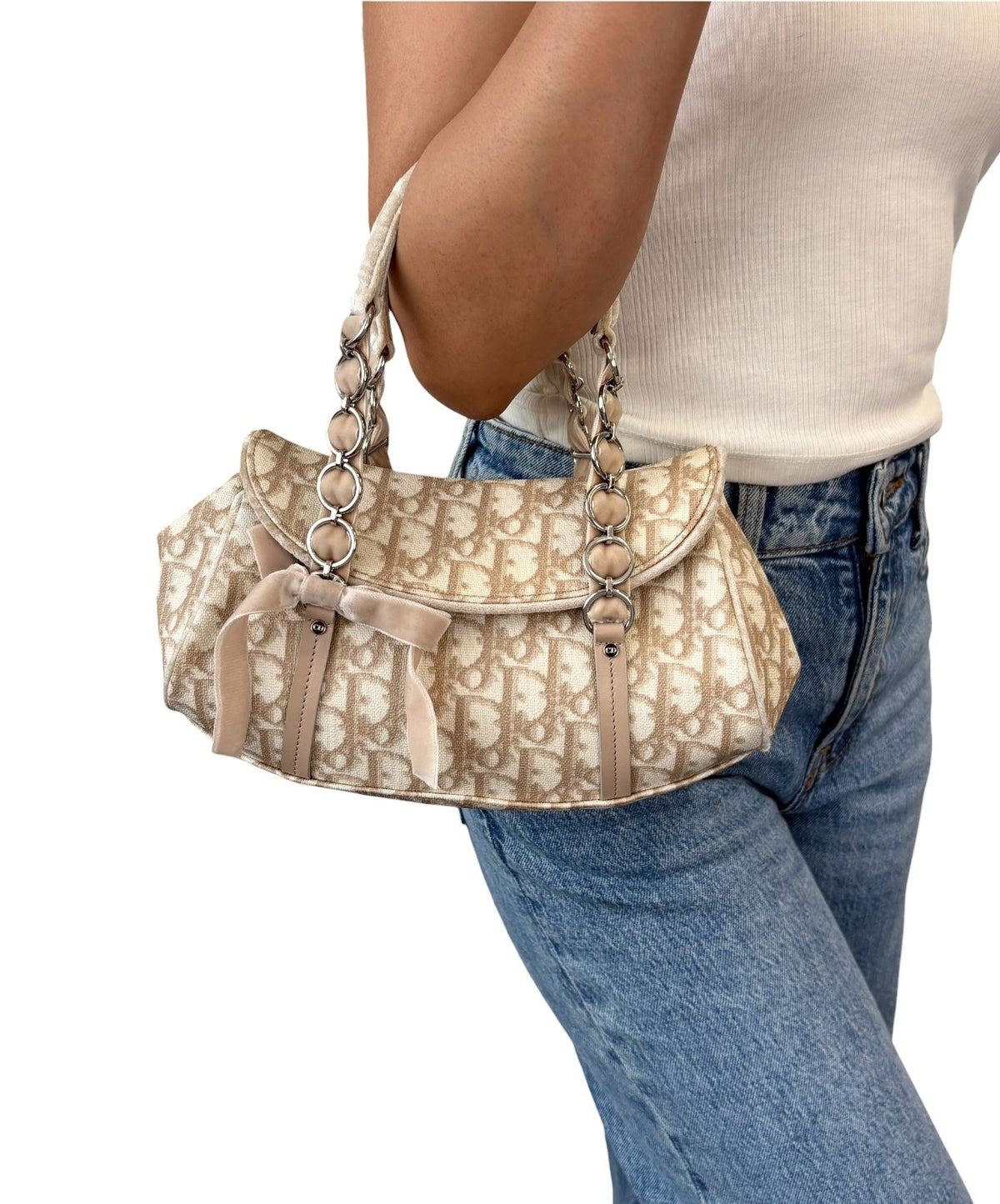 Christian Dior Vintage 2005 Trotter Monogram Romantique Bag Beige PVC 902345