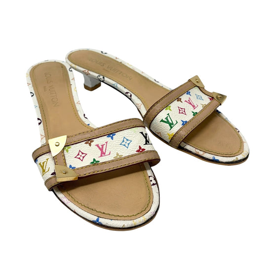 LOUIS VUITTON Vintage Monogram Multicolor Sandals Heels #38.5 White 902237