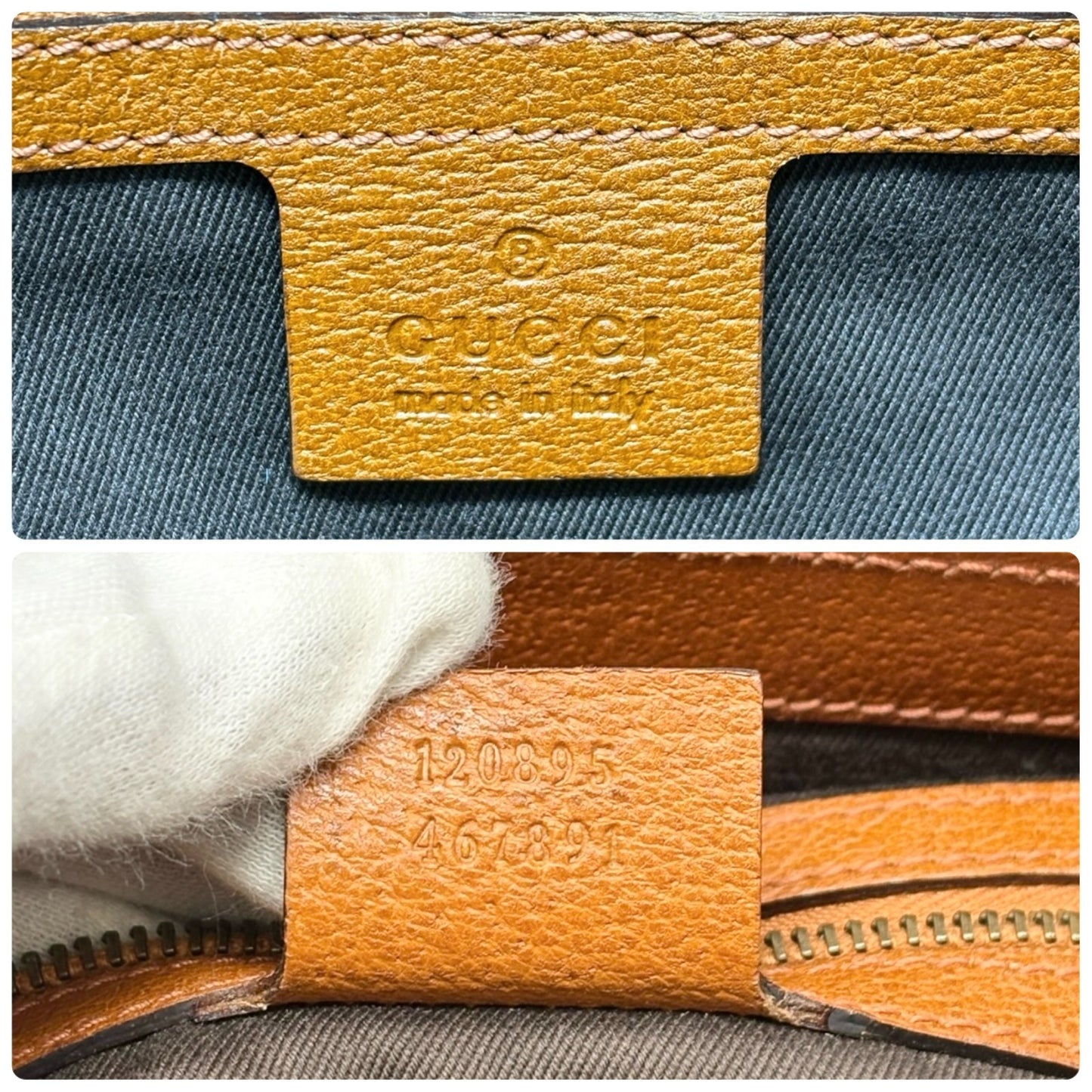 GUCCI Vintage GG Canvas Monogram Tote Bag Nailhead Orange Brown Studs Leather