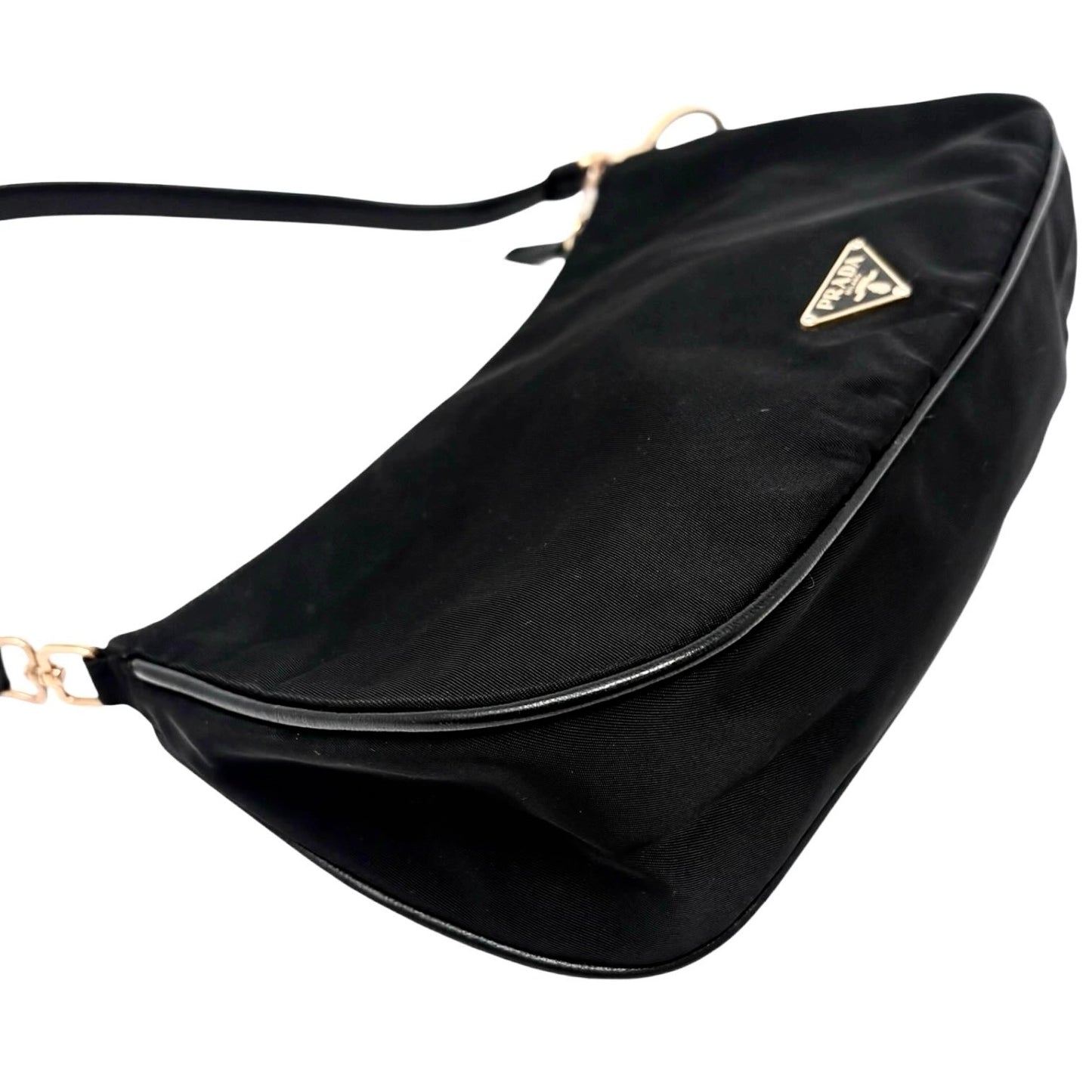 PRADA Vintage Mini Shoulder Nylon Bag Handbag Pochette Black Gold Logo