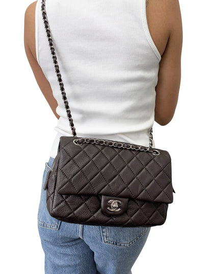 CHANEL Vintage CC Logo Quilted Chain 2way Bag Dark Brown Leather 902478