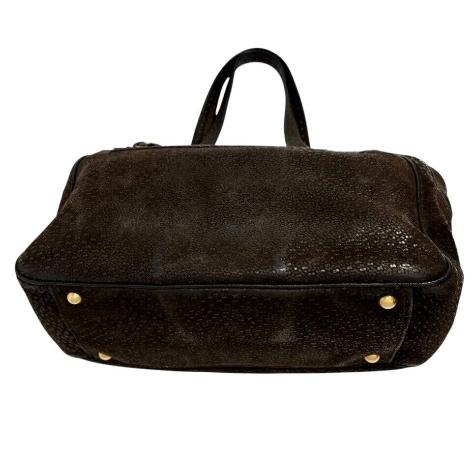 PRADA Vintage Logo Shoulder Bag Tote Bag Stitch Pocket Brown Gold Leather