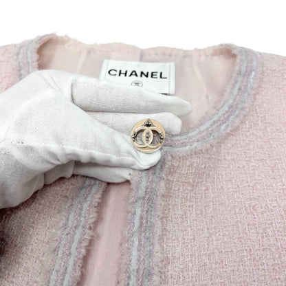 CHANEL Vintage 09C CC Heart Logo Button Tweed Jacket #40 Pink Wool 902900