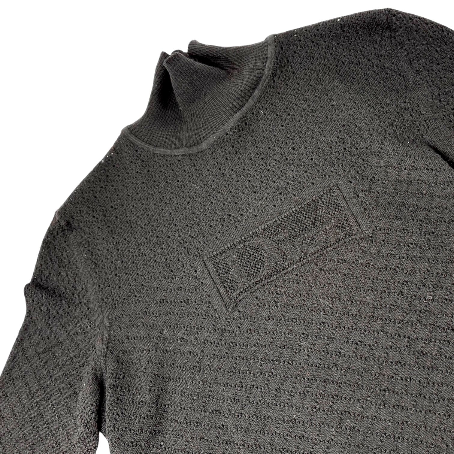 Christian Dior Vintage Logo Turtleneck Knit Mesh Sweater Long Sleeve Black