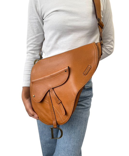 Christian Dior Vintage 2002 Baudrier Saddle Shoulder Bag Camel Leather 901812