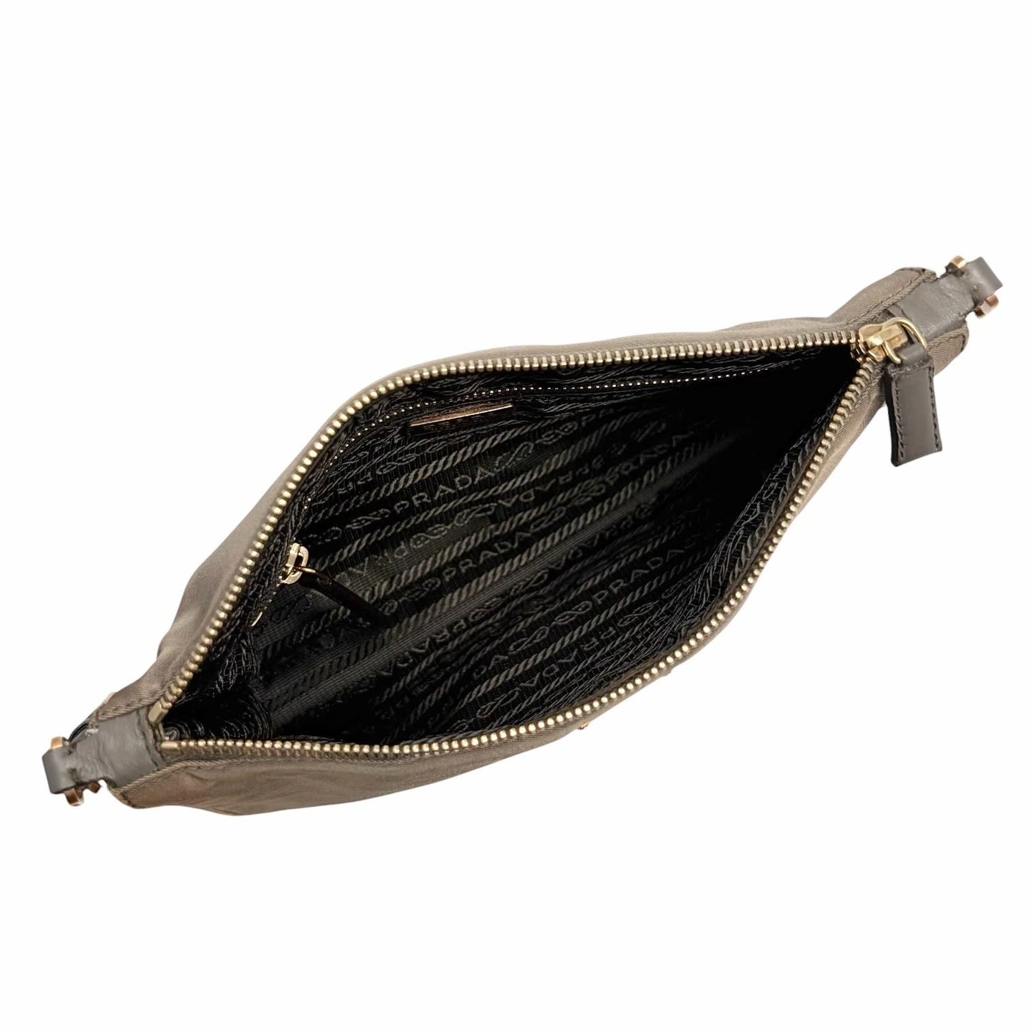 PRADA Vintage Logo Mini Shoulder Bag Pochette Pouch Taupe Gold Nylon 902436