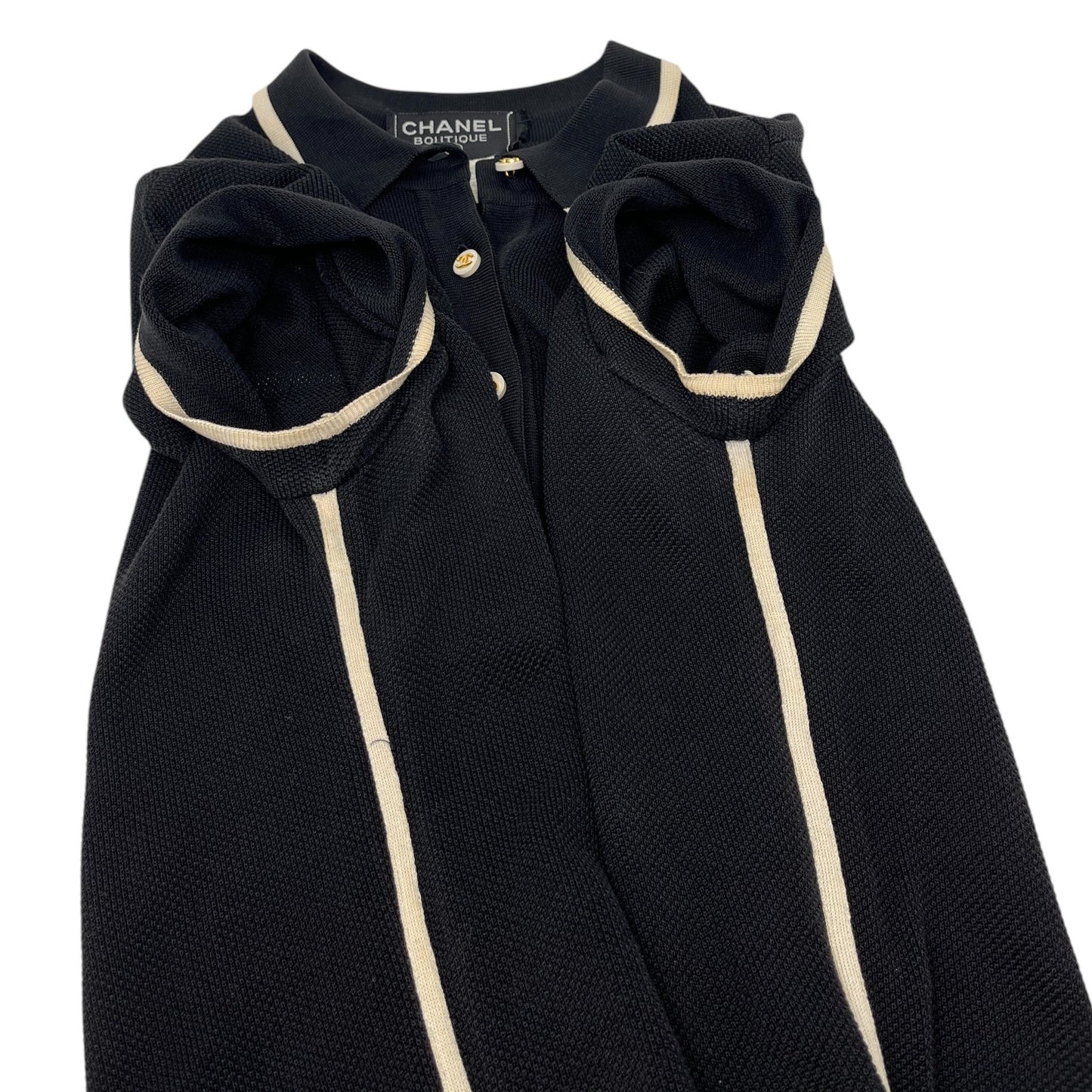 CHANEL Vintage 96C CC Mark Logo Polo Dress #38 One-piece Button Up Black Cotton