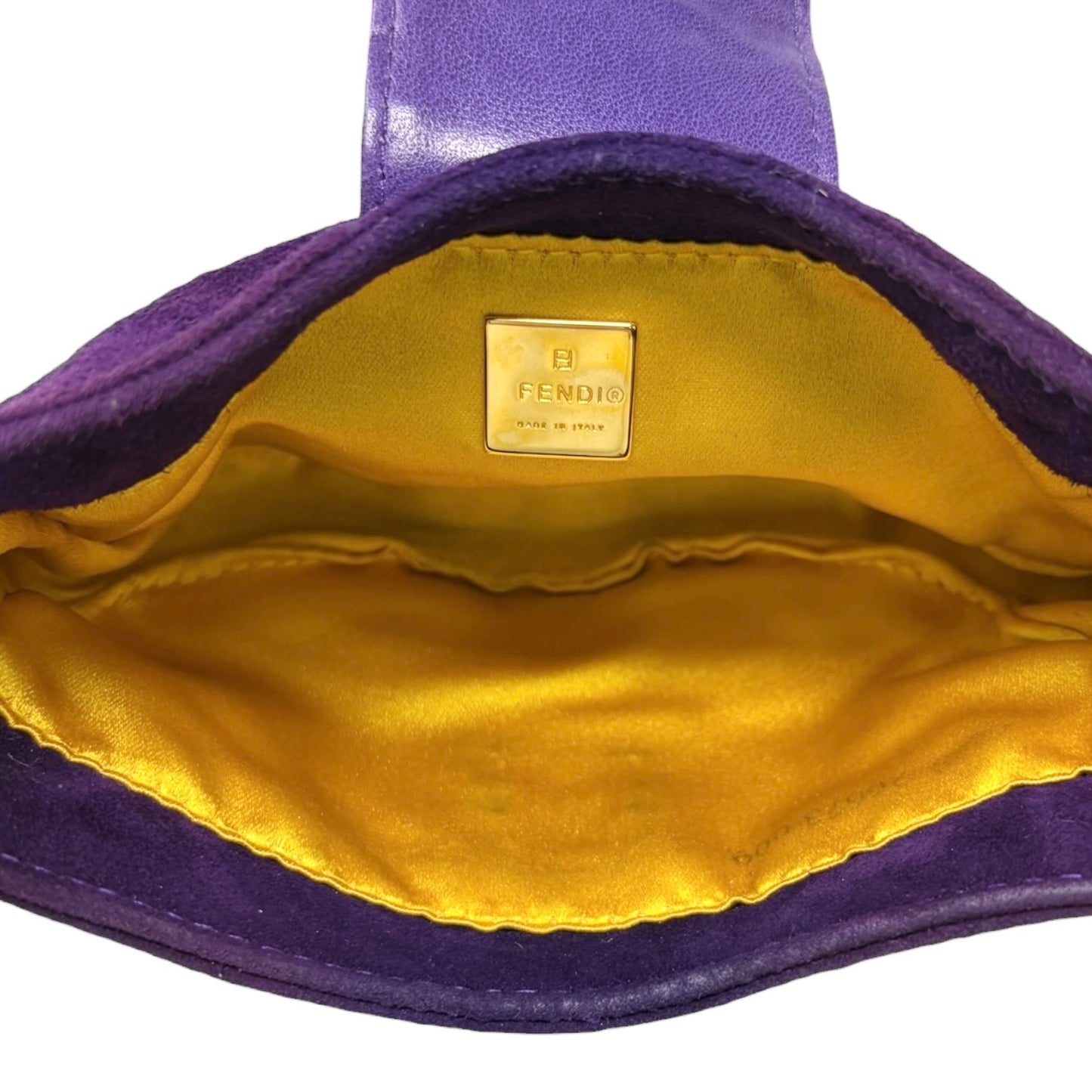 FENDI Vintage FF Logo Micro Croissant Suede Pochette Mini Bag Purple Glitter