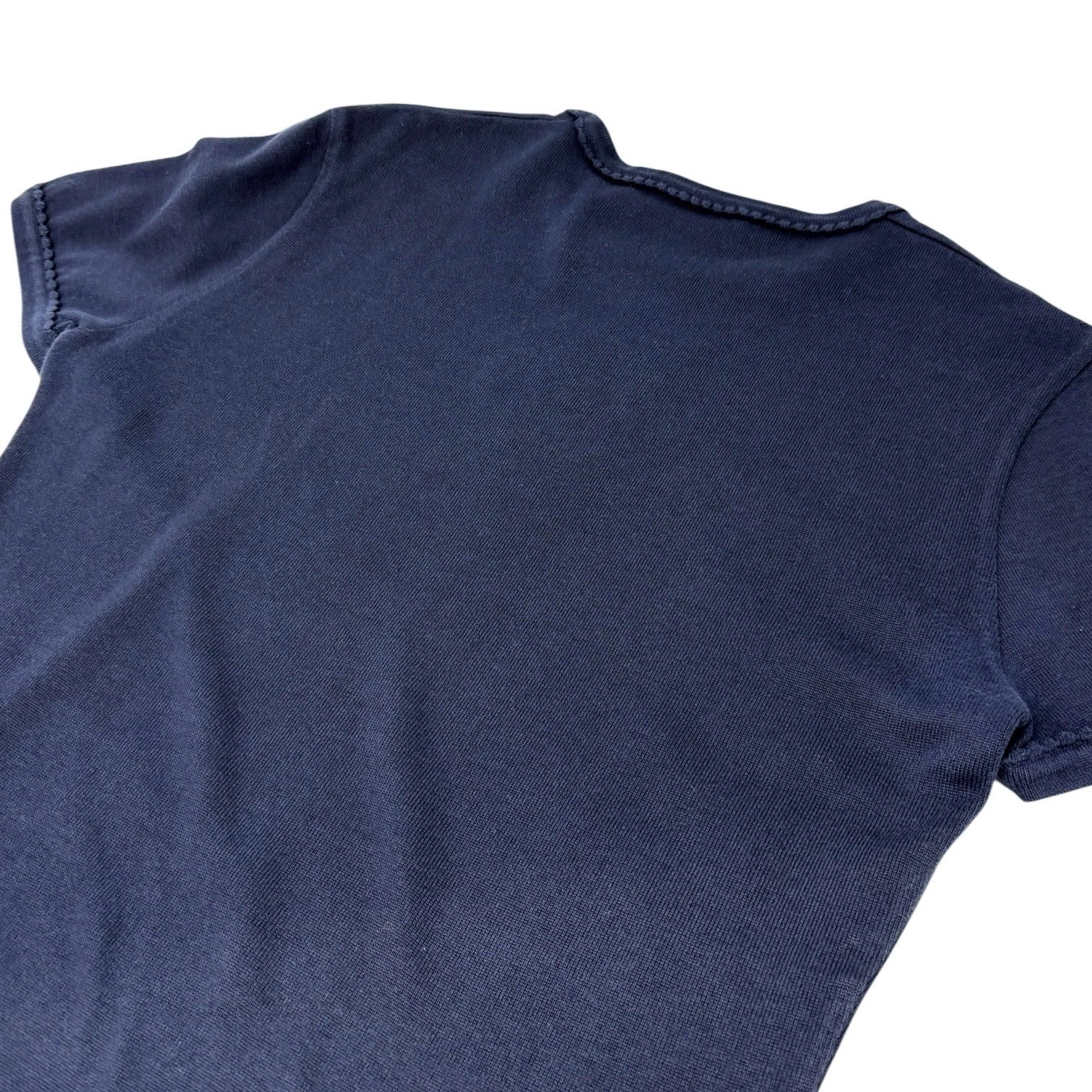 CHANEL Vintage CC Mark Logo Knit Top T-shirt Short Sleeve #38 Dark Blue Cotton