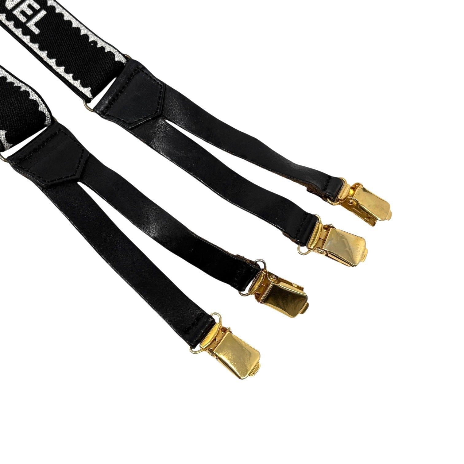 CHANEL Vintage 1994 CC Logo Letter Suspender Belt Black White Cotton Leather