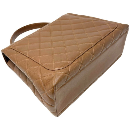 CHANEL Vintage CC Turnlock Quilted Top Handle Bag Brown Gold Leather 902334