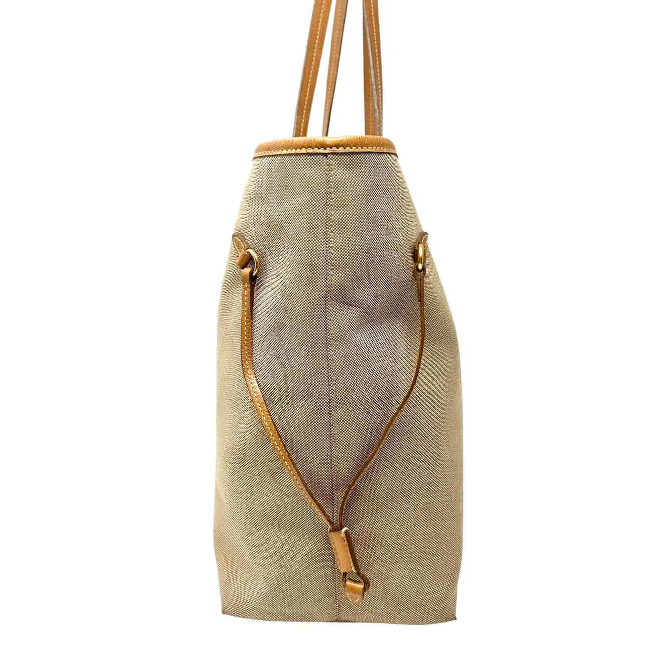 PRADA Vintage Logo Jacquard Shoulder Tote Bag Beige Brown Canvas Leather