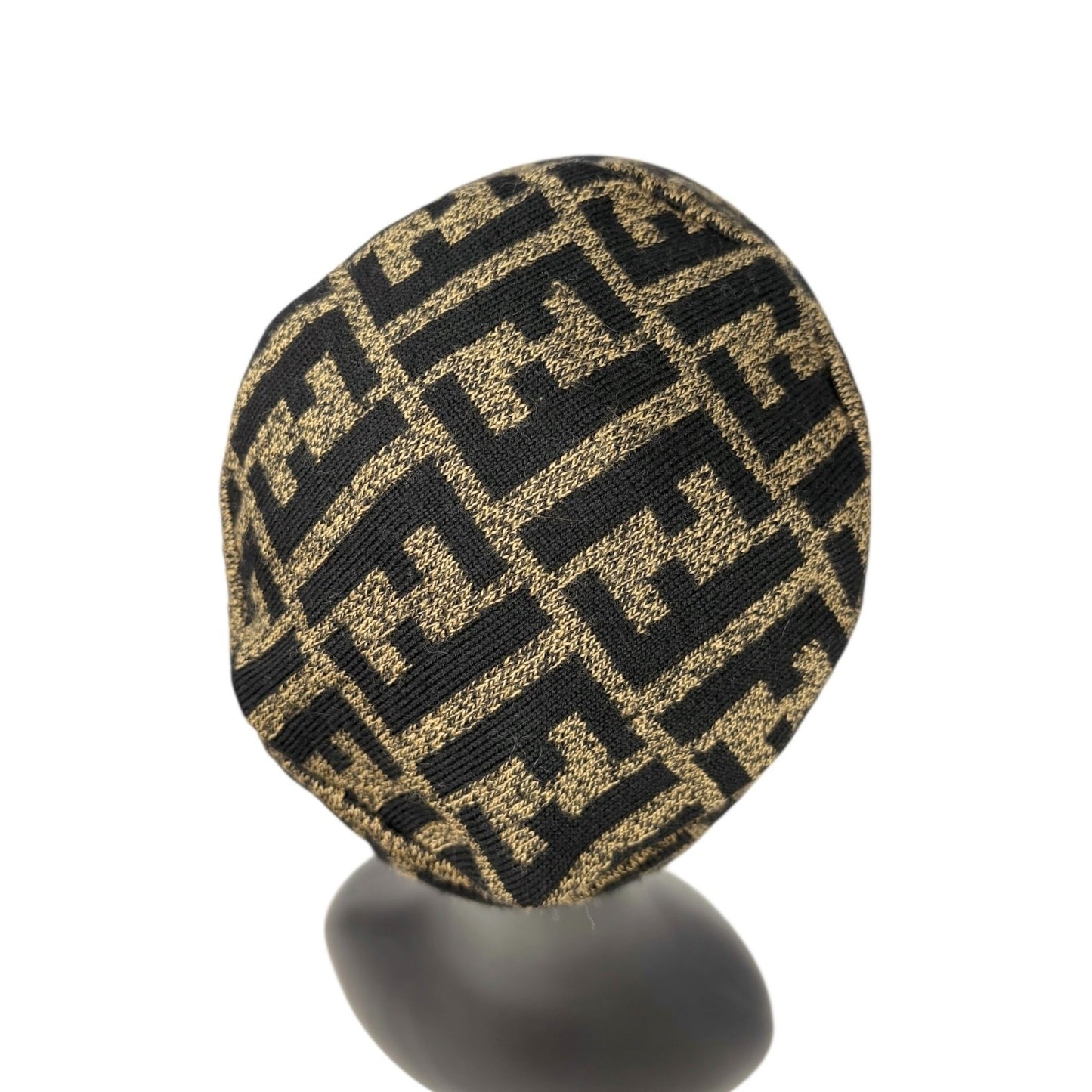 FENDI Vintage Zucca Knit Beanie Cap Stripe Brown Black FF Logo Monogram Wool