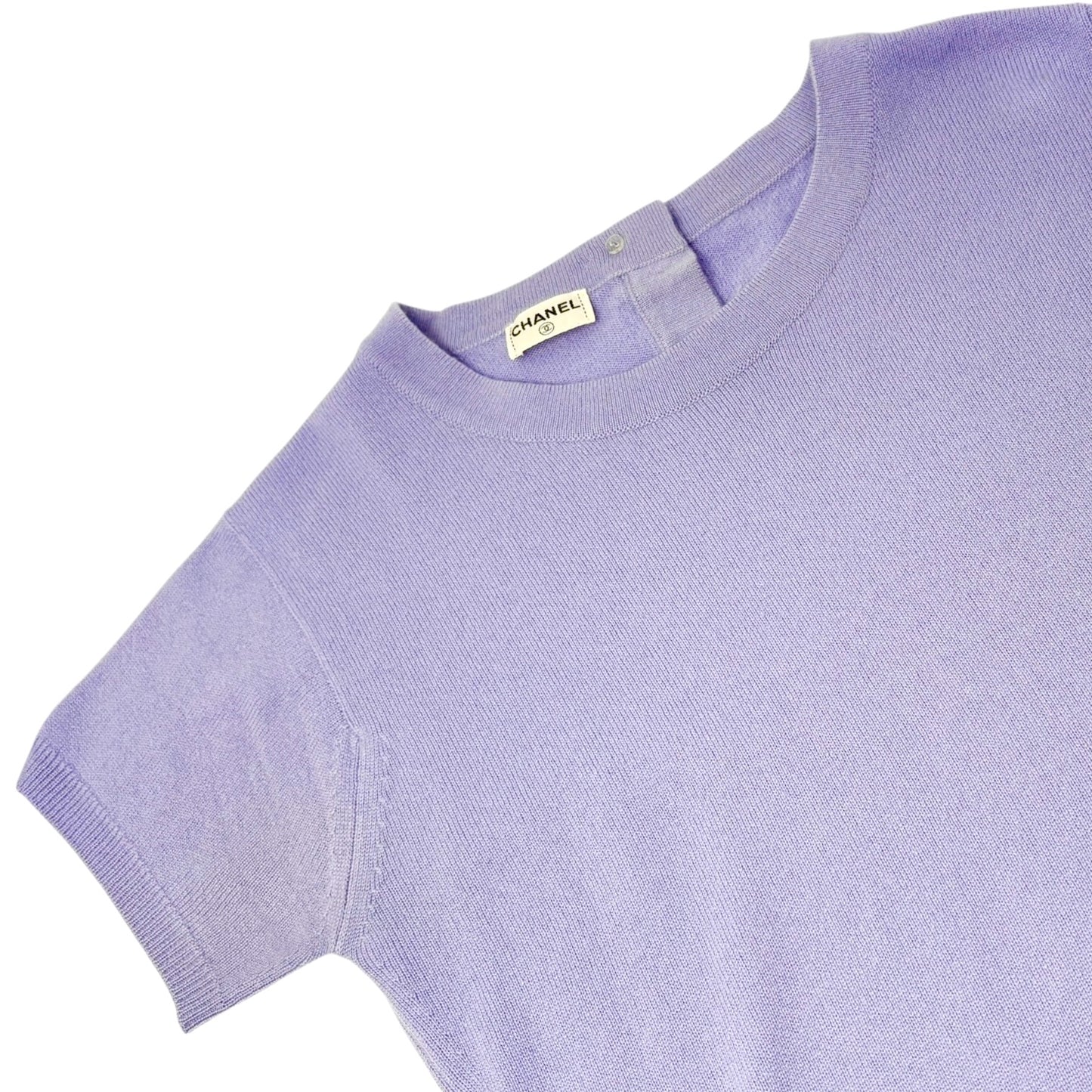 CHANEL Vintage CC Logo Button Cashmere Knit Top T-shirt Purple Blue