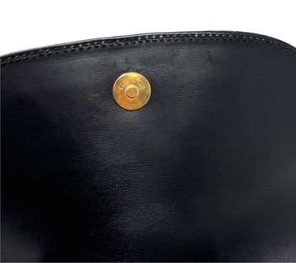 GUCCI Vintage Horsebit Crossbody Shoulder Bag Black Gold Suede Leather 902330