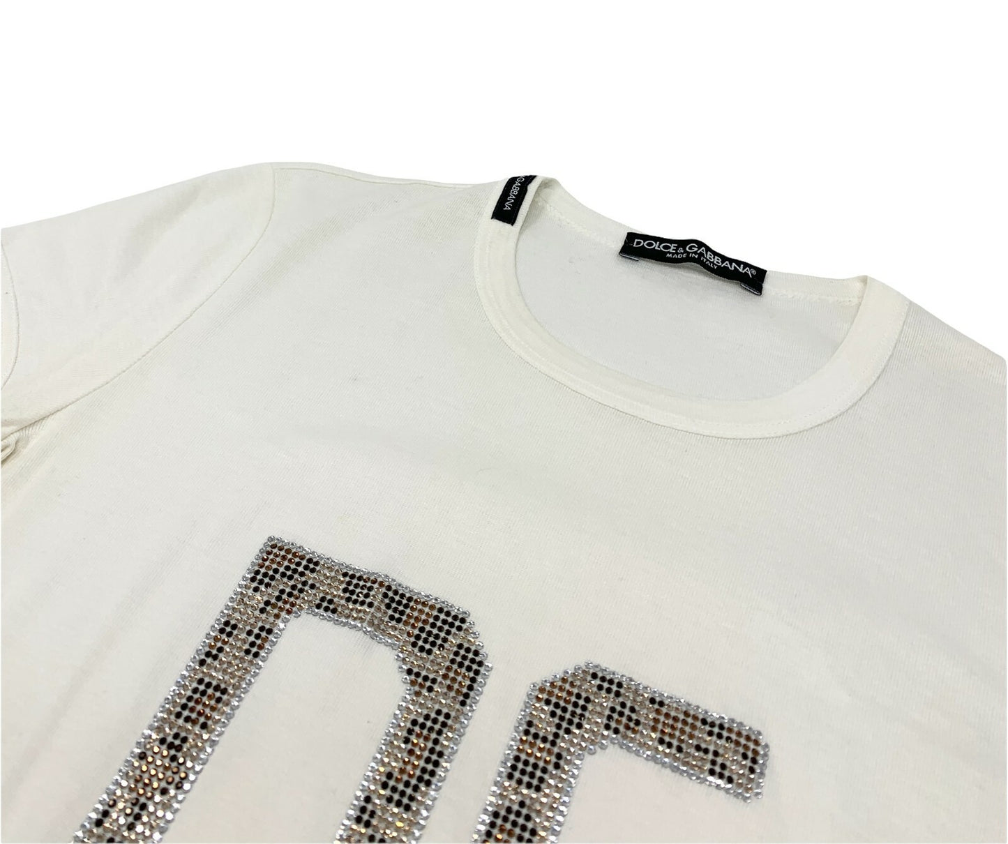DOLCE&GABBANA Vintage Leopard Rhinestone T-shirts #38 Top White Cotton RankAB