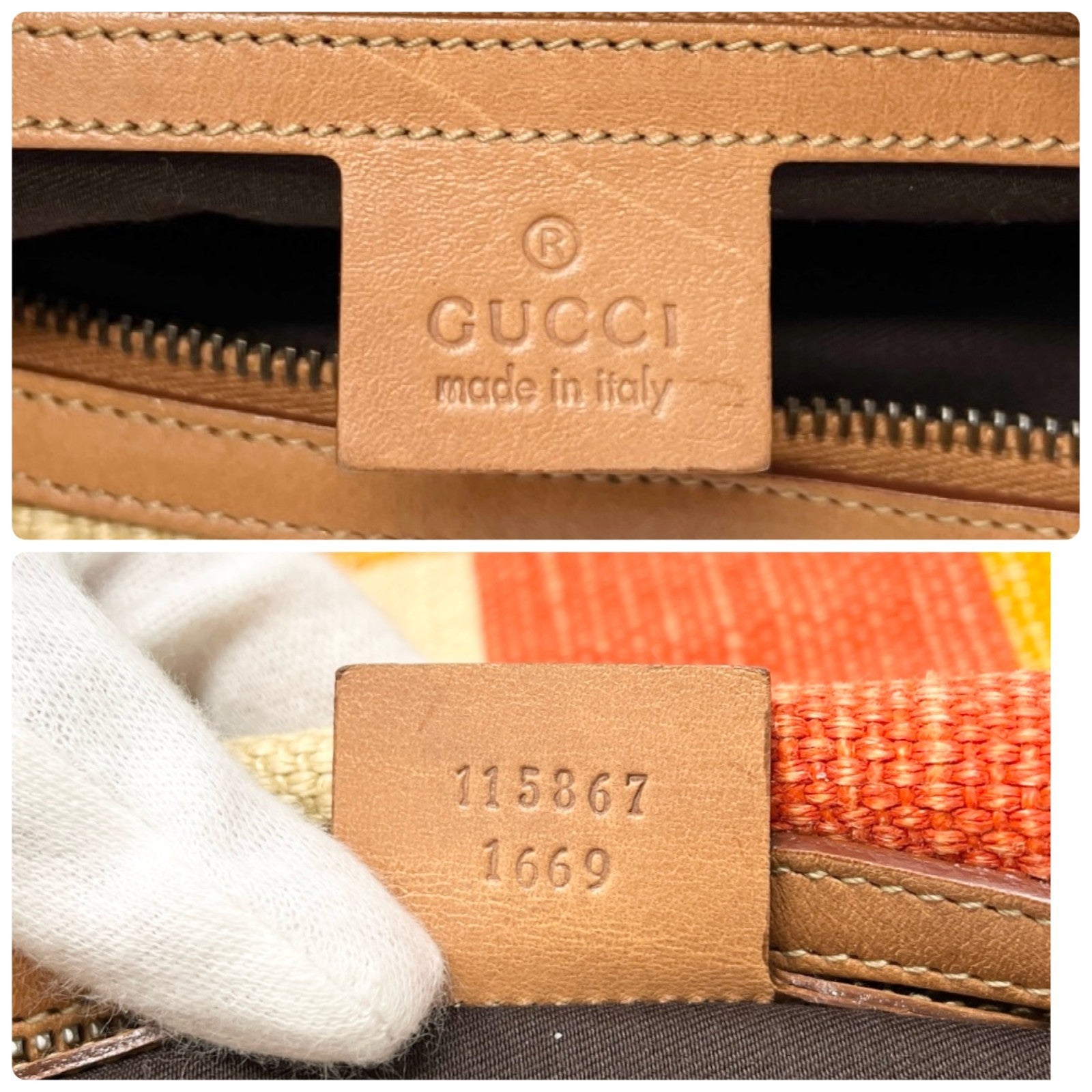 GUCCI Vintage Horsebit Multicolor Stripe Hobo Bag Zip Camel Canvas Leather