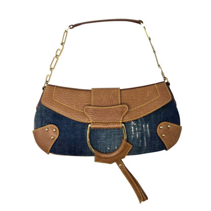 DOLCE&GABBANA Vintage Flap D-Ring Denim Shoulder Bag Blue Brown Denim 902059