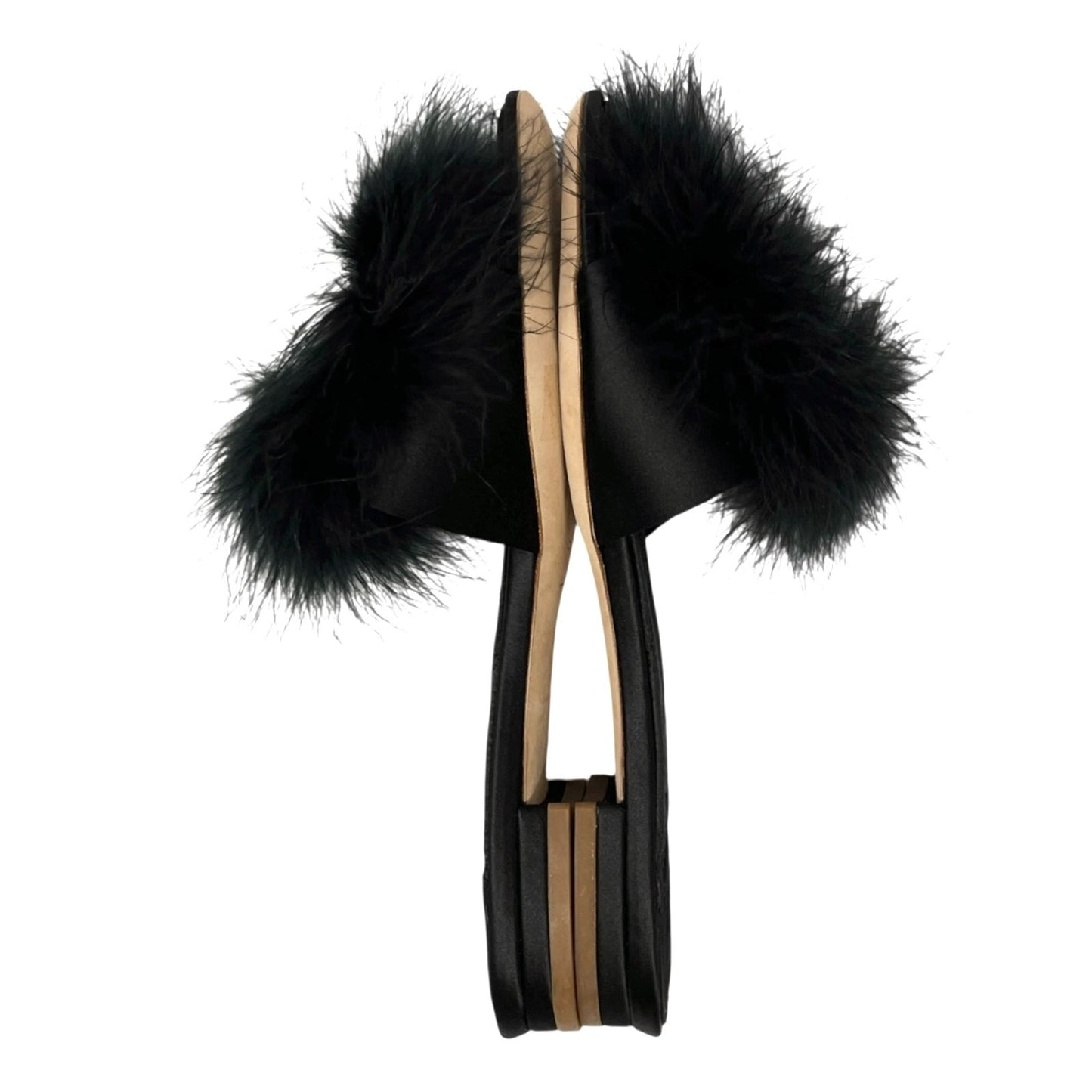 LOUIS VUITTON LV Bijou Logo Fur Flat Sandals #36 Rhinestone Black Gold Satin