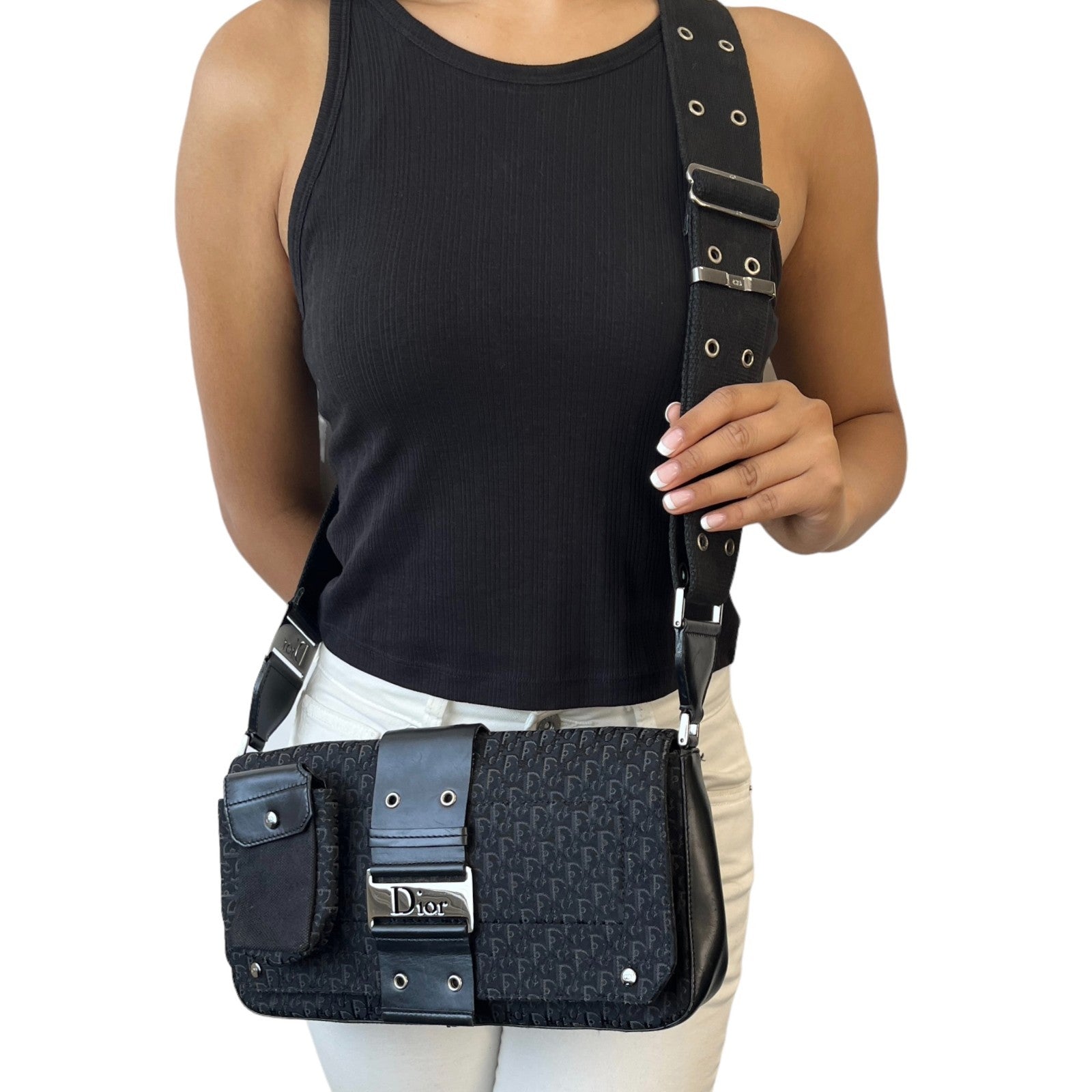 Christian Dior Vintage 2002 Trotter Monogram Street Chic 2way Bag Black Canvas