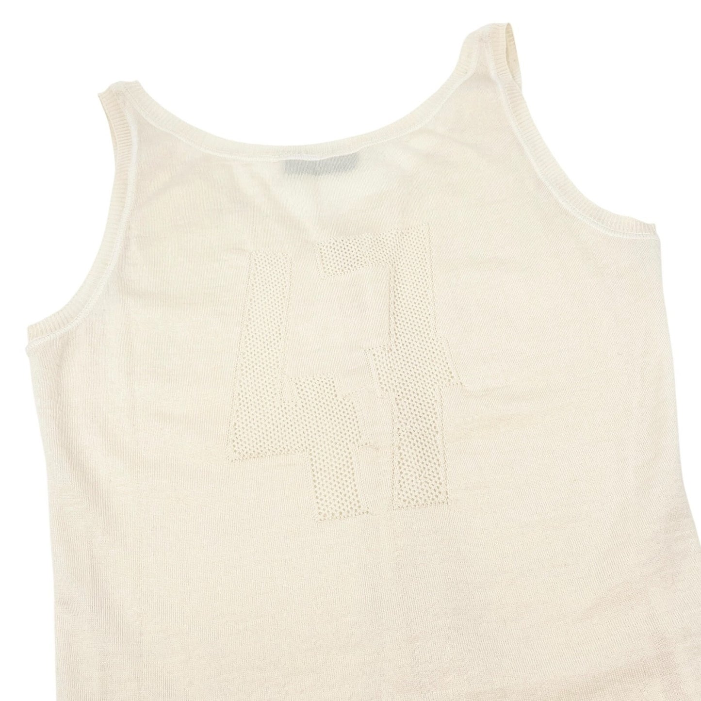 Christian Dior Vintage Logo V-neck Knit Tank Top Mesh Pullover Cream Cotton