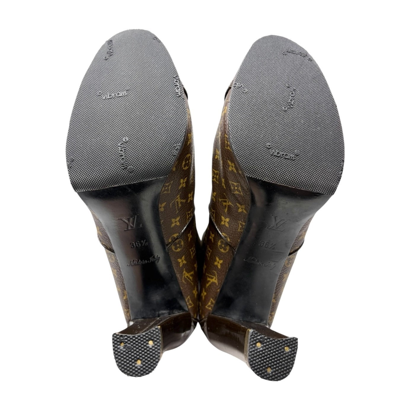 LOUIS VUITTON Vintage LV Monogram Long Boots #36.5 Heels Brown Black 902562