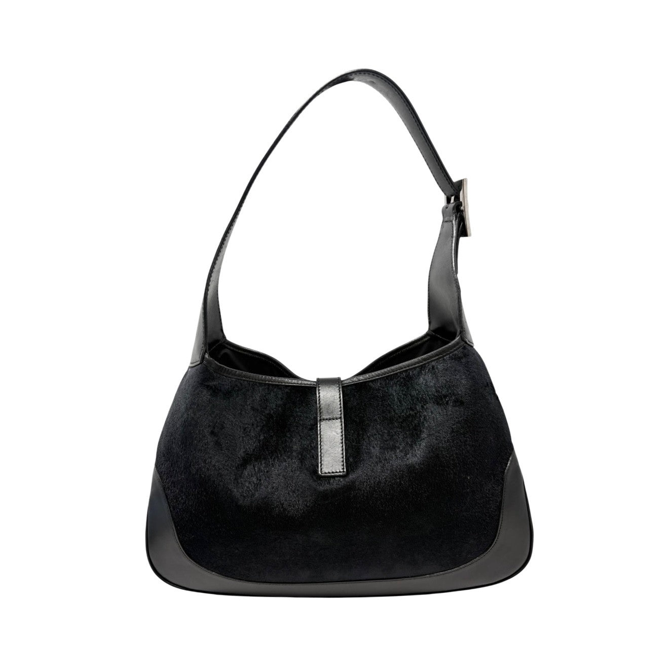 GUCCI Vintage Jackie Logo Velvet Hobo Shoulder Bag Handbag Black Silver Leather