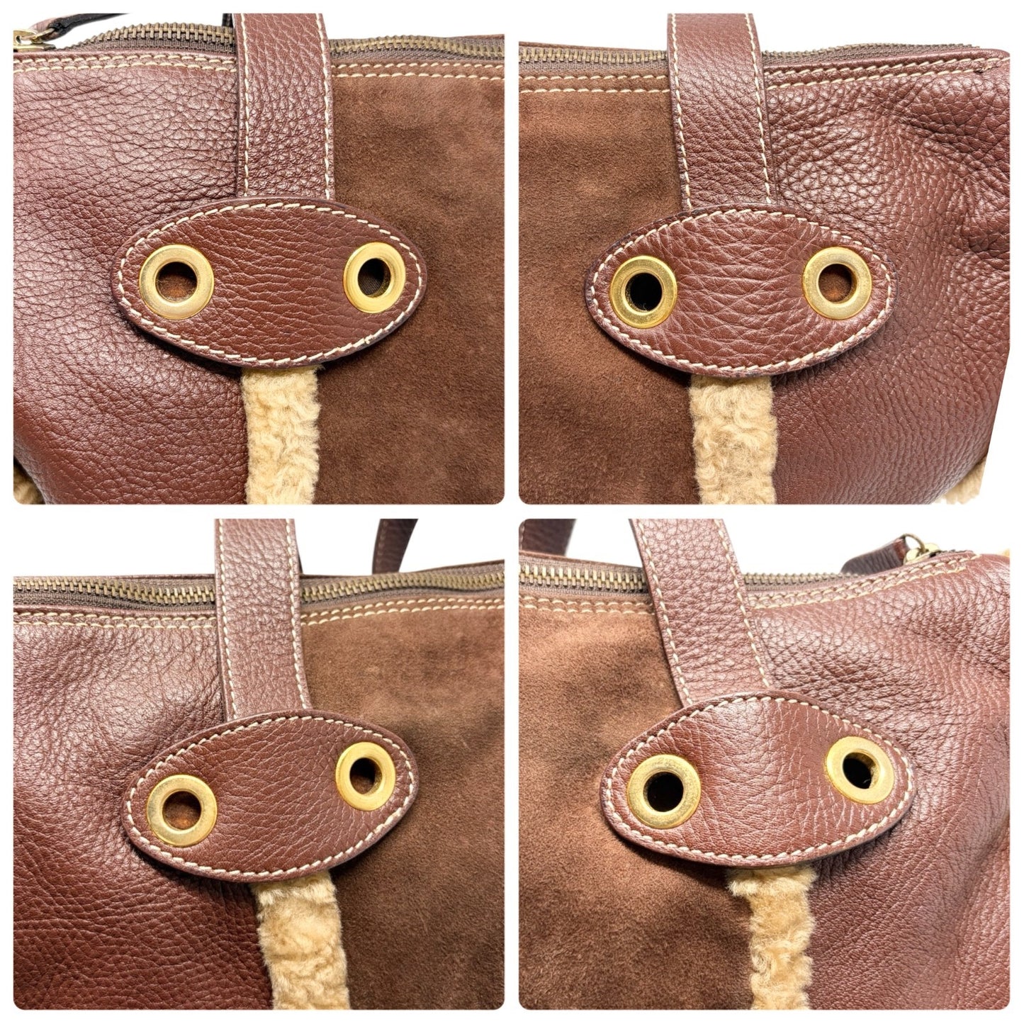 DOLCE&GABBANA Vintage DG Logo Fur Tote Shoulder Bag Brown Beige Suede 902426